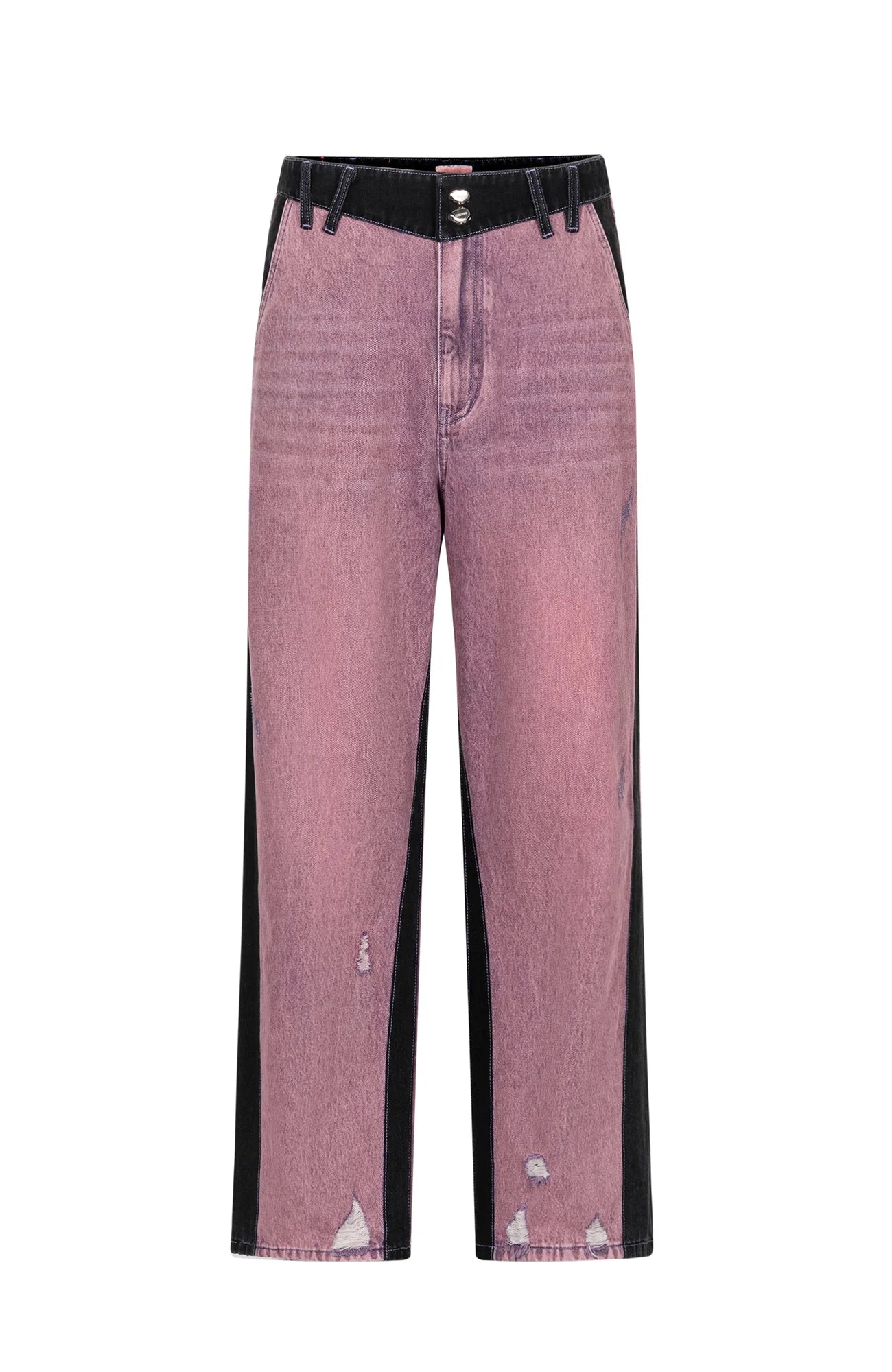 TIWILLTANG Distressed Contrast Paneled Wide-Leg Jeans