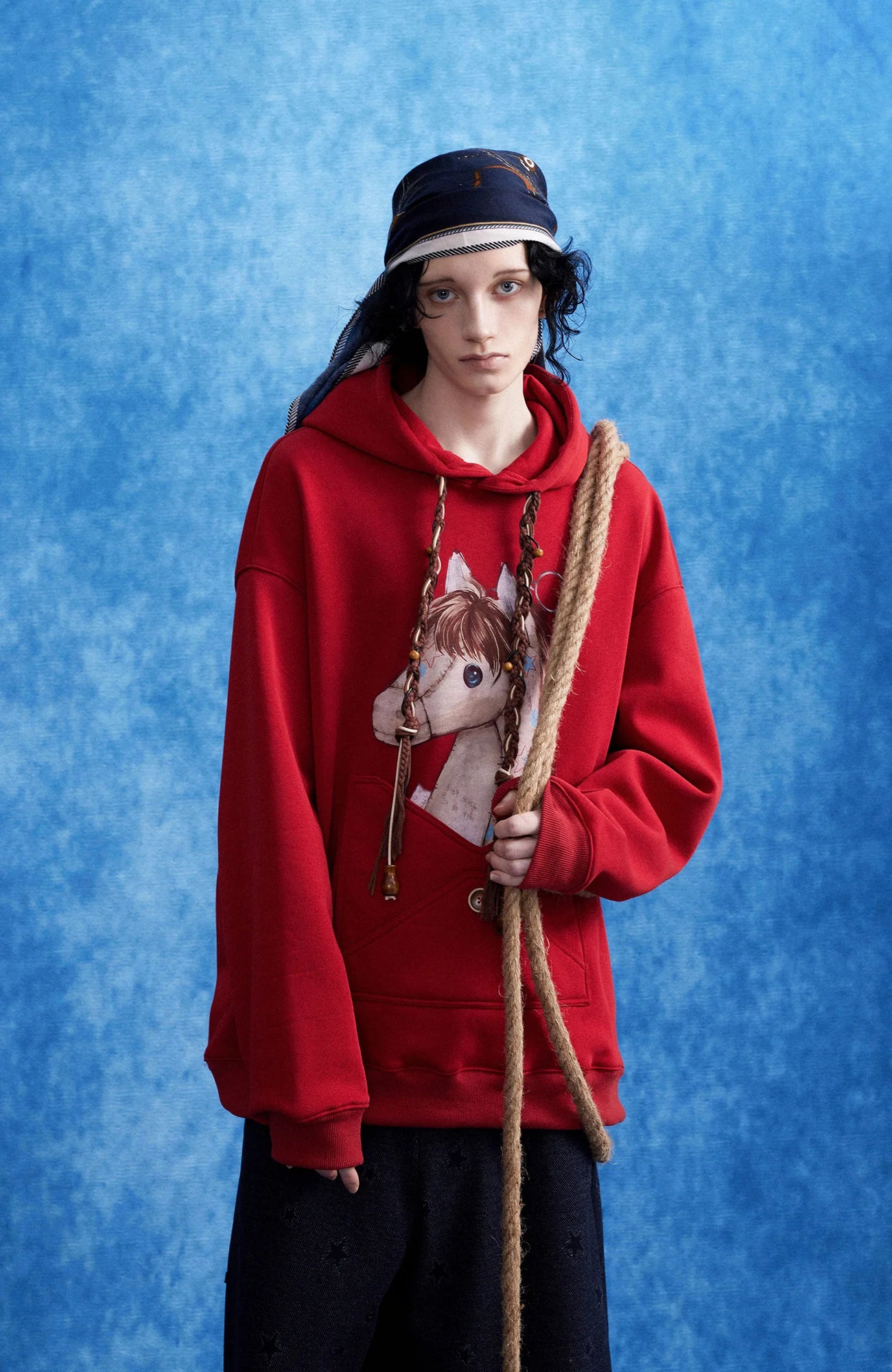 OIPWORD Envelope Pocket Pony Graphic Hoodie