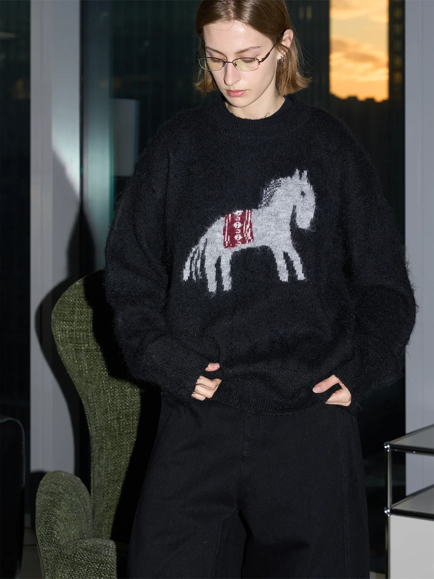 LABELROOM Fuzzy Horse Jacquard Sweater