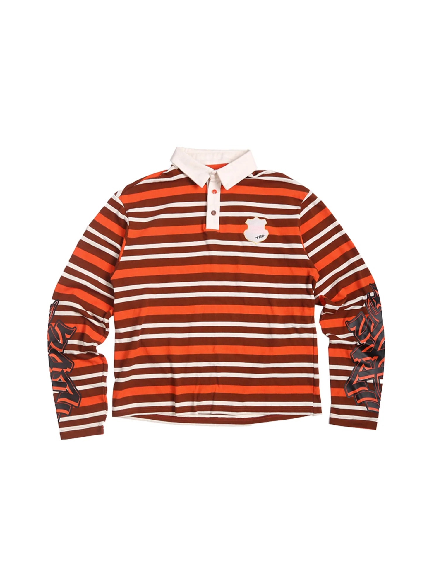 TRECLUB Badge Patch Graphic-Sleeves Striped Long-Sleeve Polo