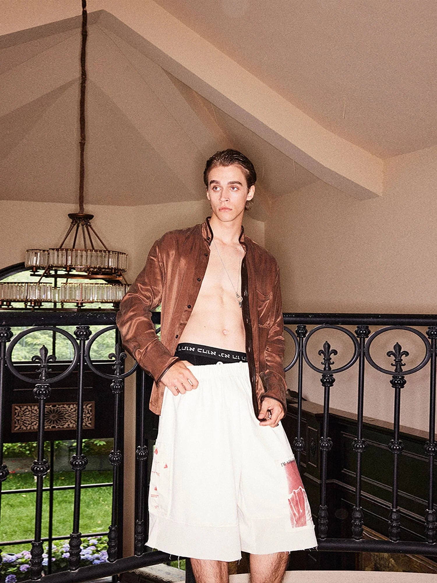 RICHILL Graphic Patchwork Raw Hem Drawstring Shorts