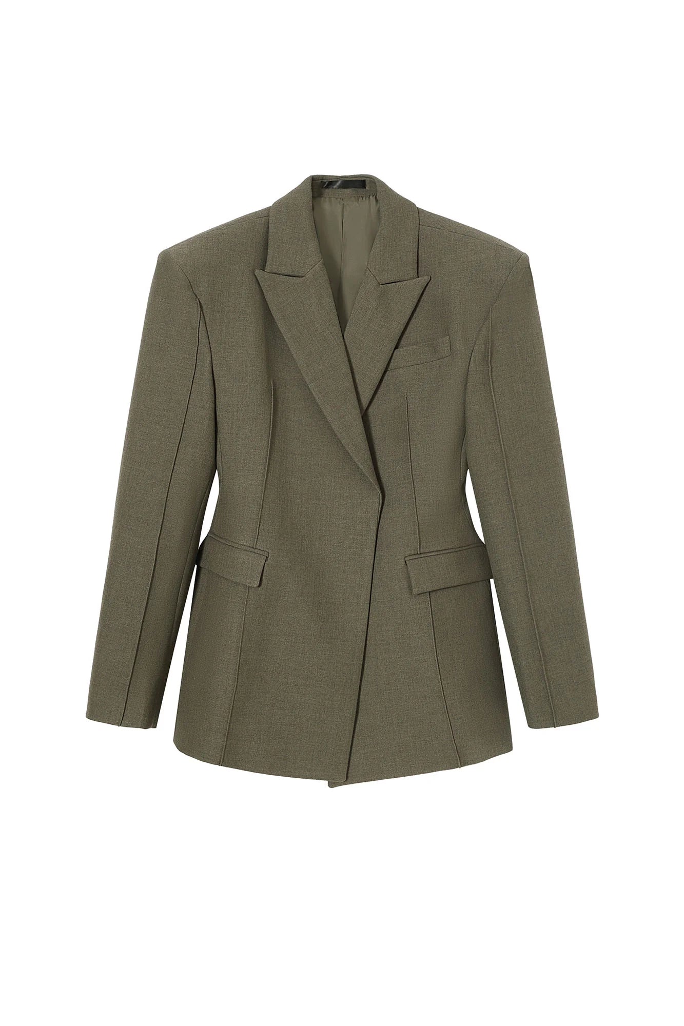 CLP Cinched-Waist Padded Shoulder Blazer Brown