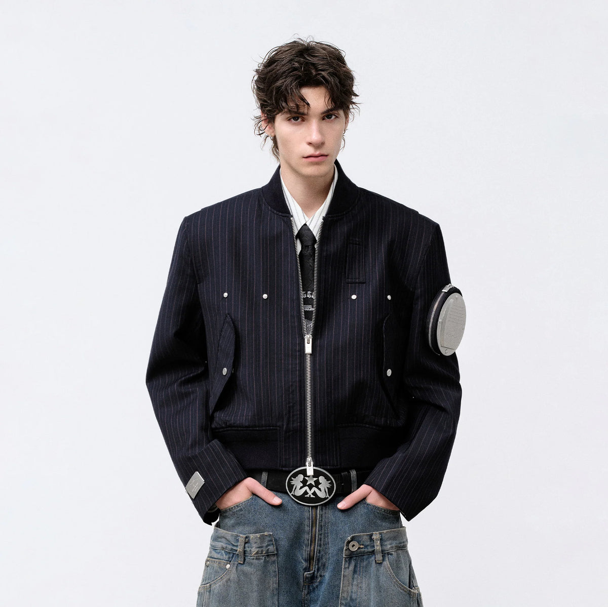 FACEONLAB Arm-Patched Bomber Jacket Navy
