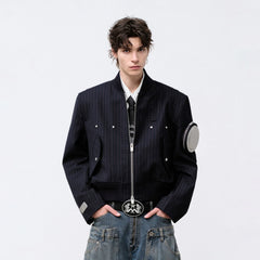 FACEONLAB Arm-Patched Bomber Jacket Navy