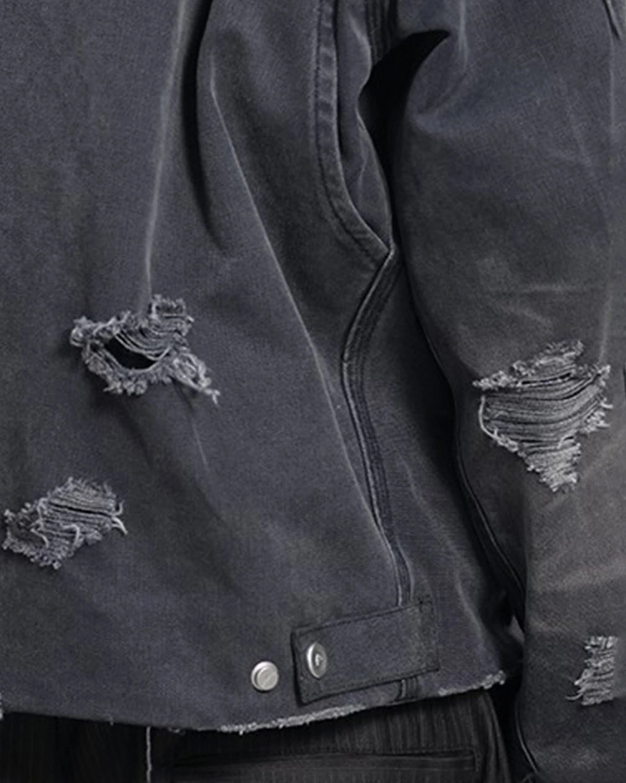 FACEONLAB Raw-Edge Ripped Rivet Metal Emblem Jacket Grey