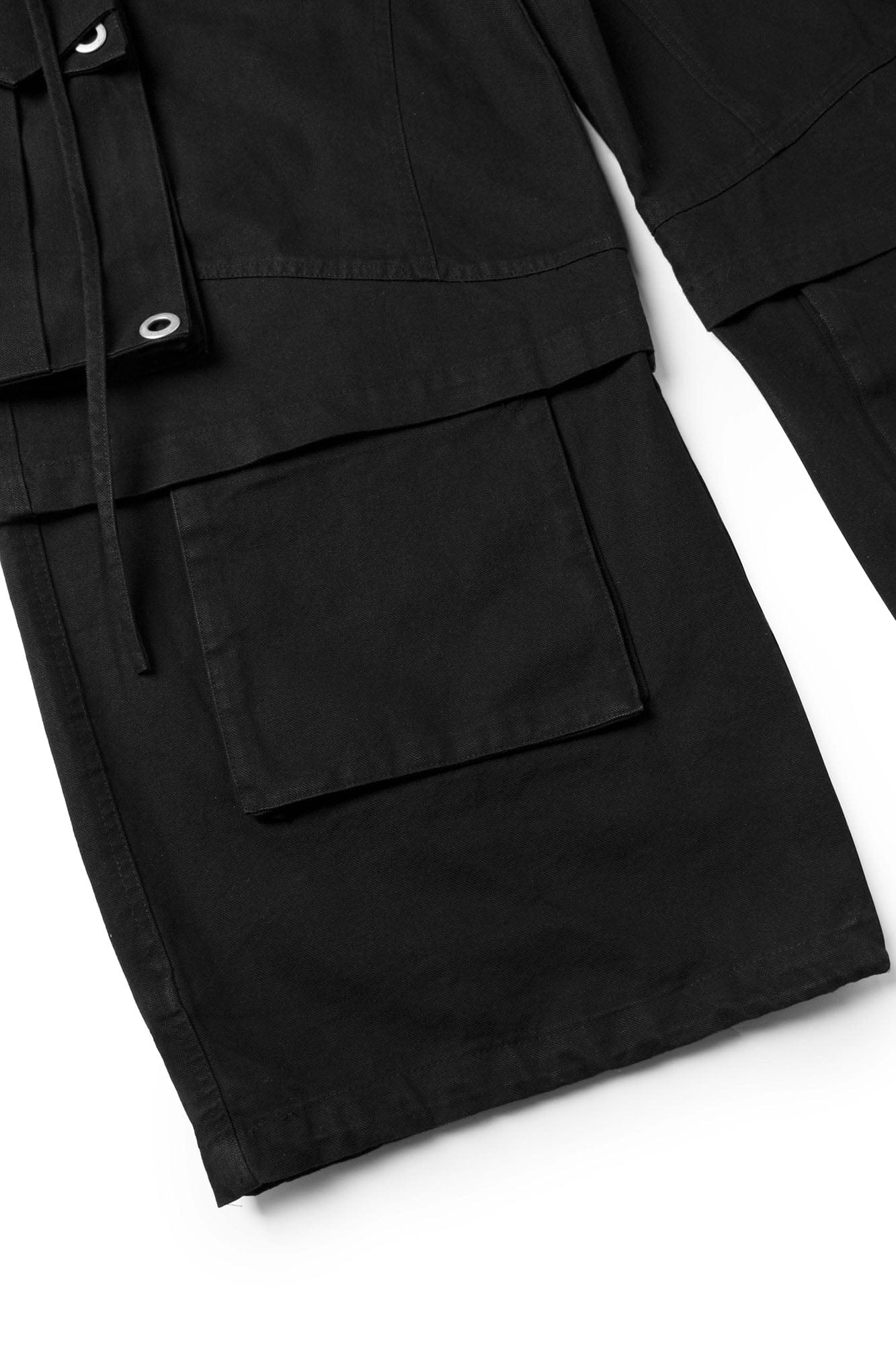 RELABEL Multi-Pocket Detachable Scarf Distressed Cargo Black