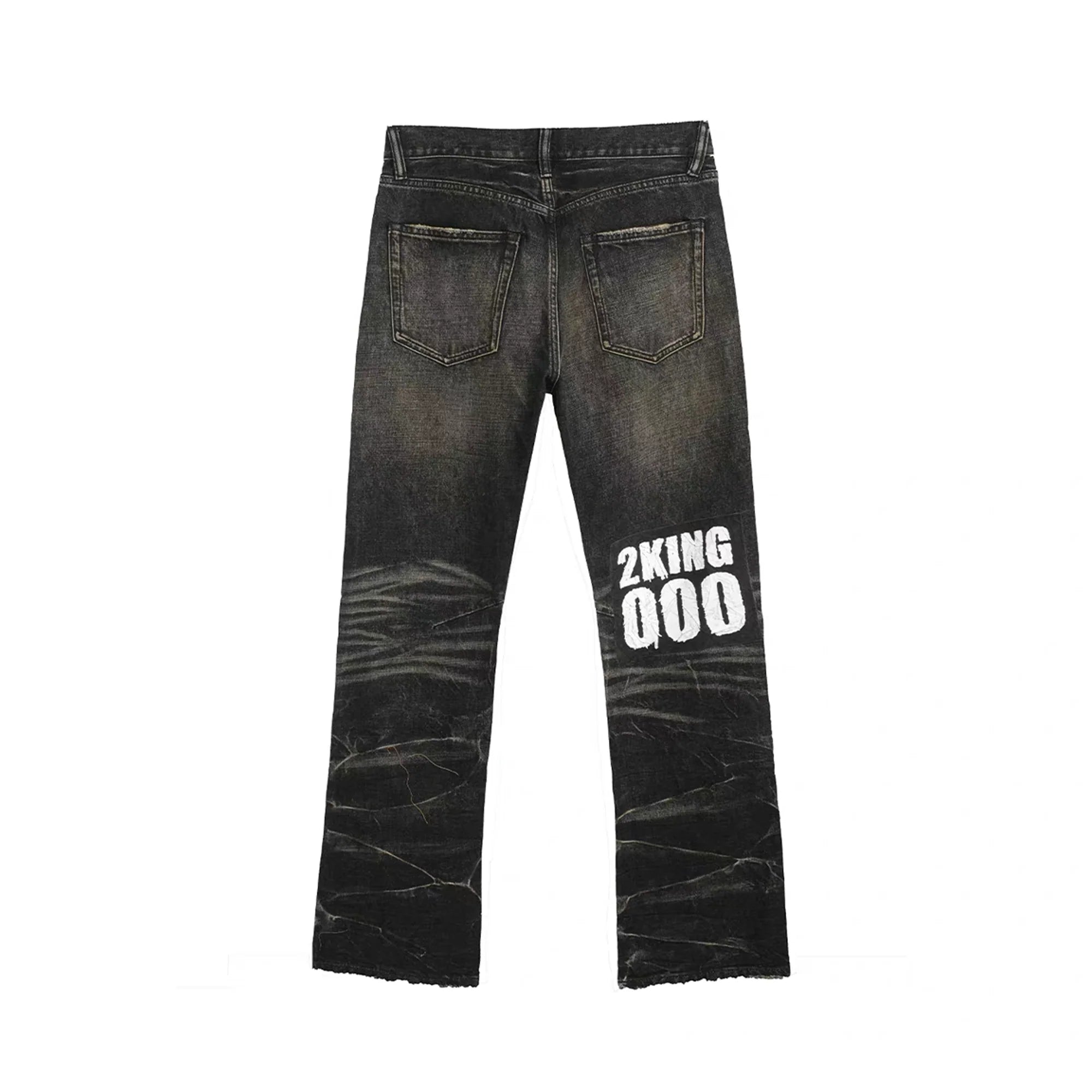 NOTHINGNESS WORLD Distressed Ripple-Wash Graphic Denim Pants