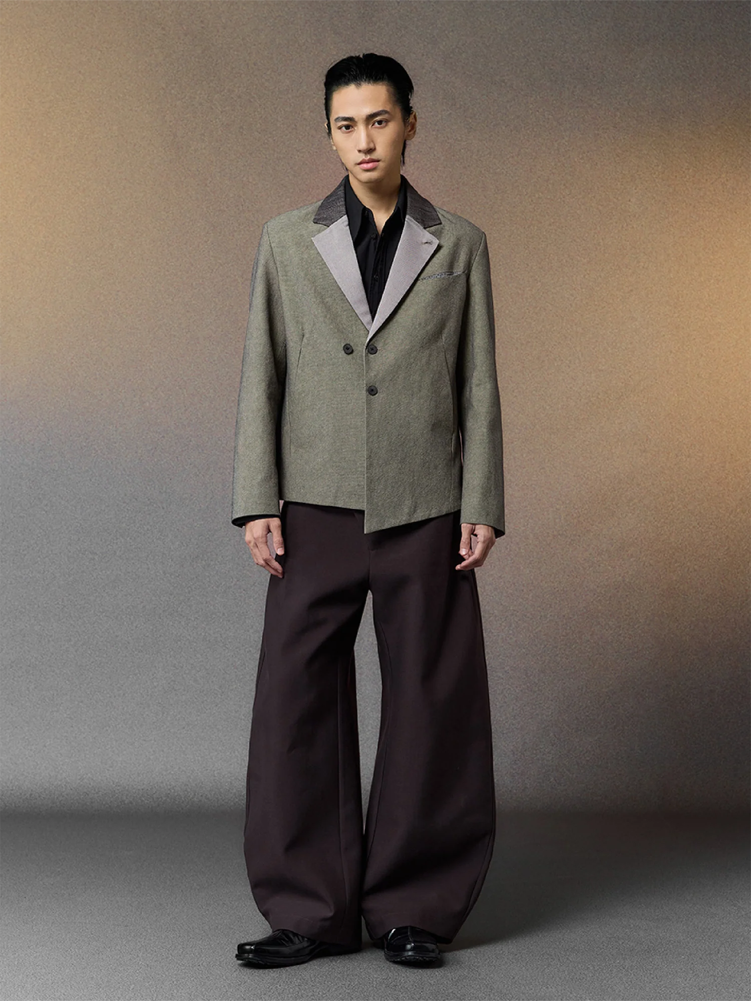 ALVNG AR ANTS Spliced Dual-Collar Linen-Blend Blazer