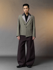 ALVNG AR ANTS Spliced Dual-Collar Linen-Blend Blazer