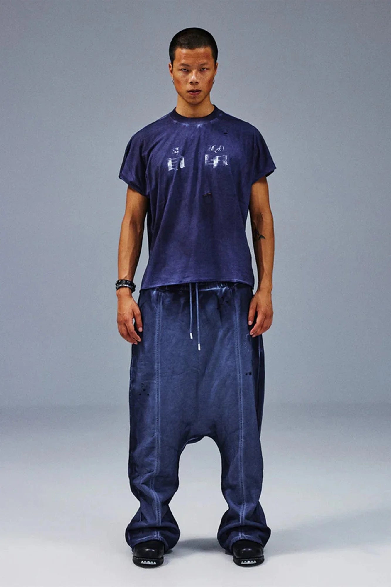 TECNINEGROUP Middle-Panel Washed Drop-Crotch Sweatpants
