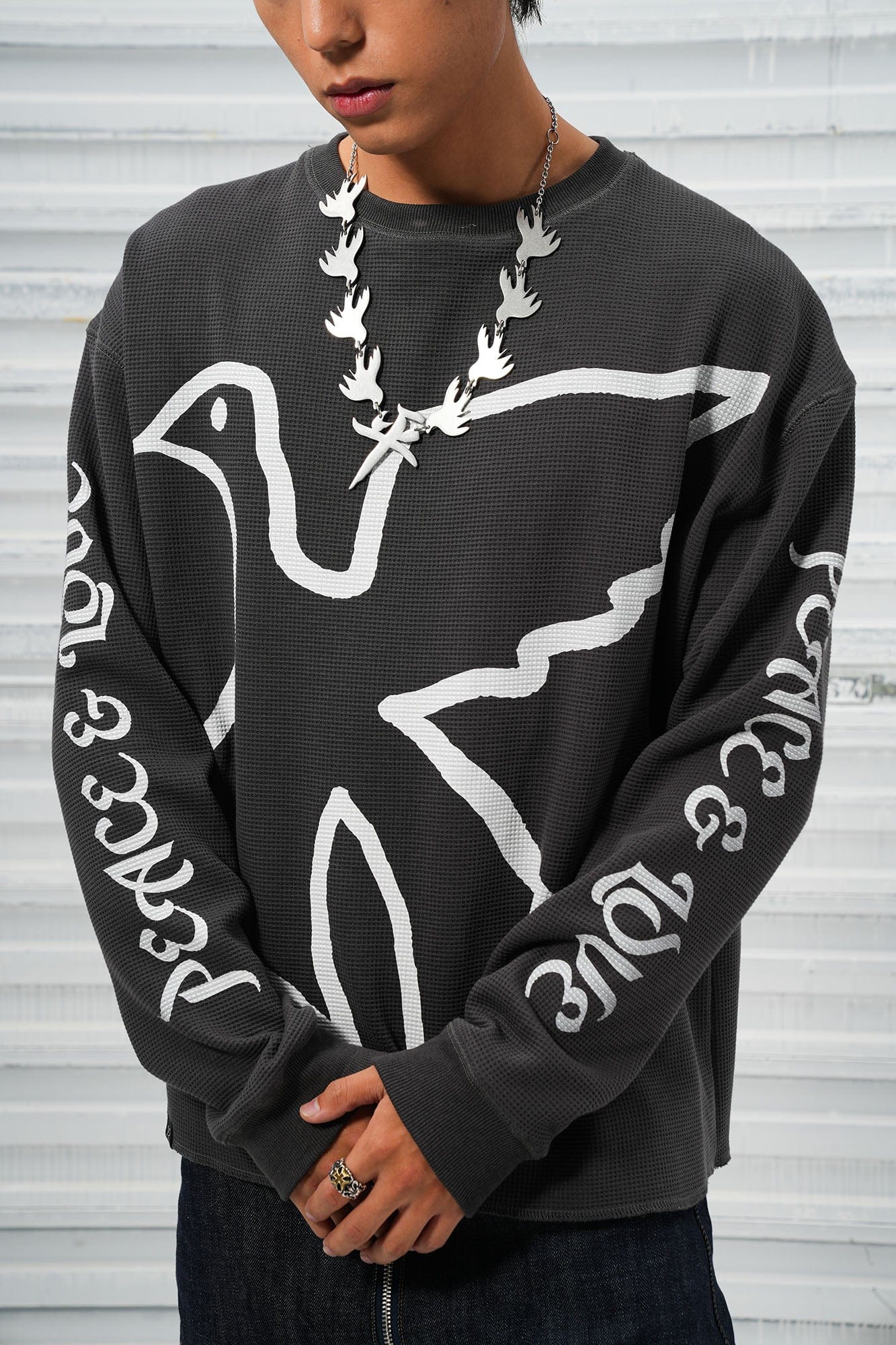 VINKID Pigeon Graphic Waffle Sweatshirt