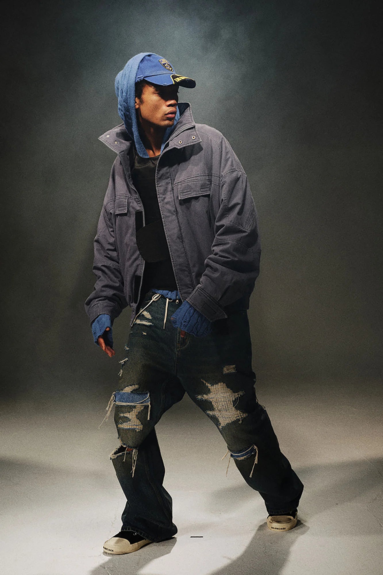 TRECLUB Washed Faux Fur Lined Bomber Jacket