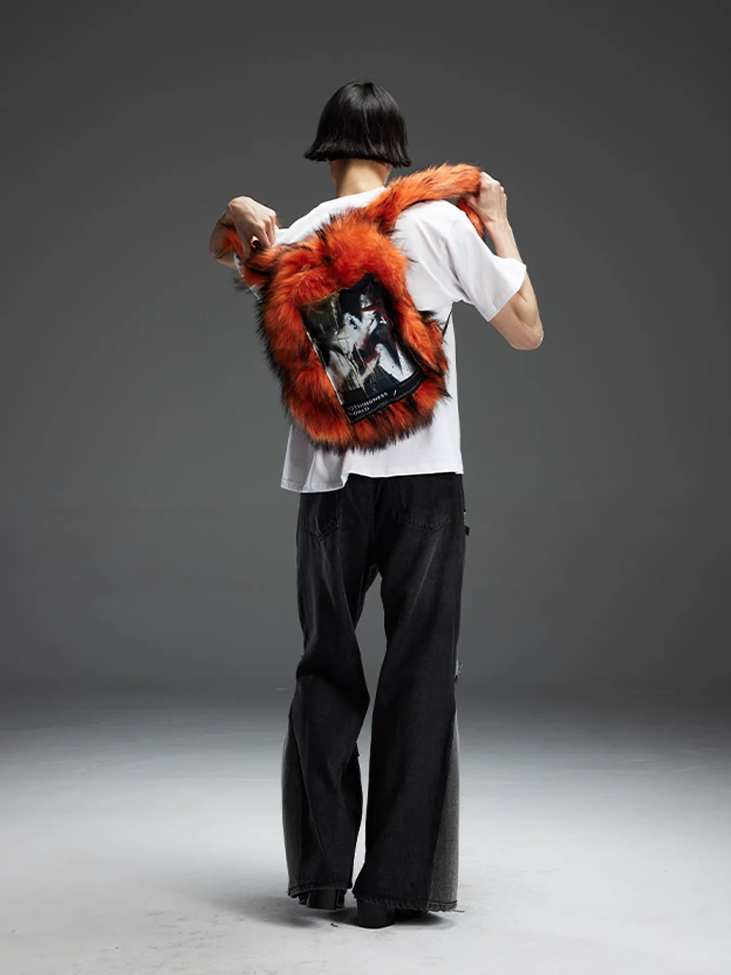 NOTHINGNESS WORLD Shaggy Faux Fur Graphic-Patch Backpack