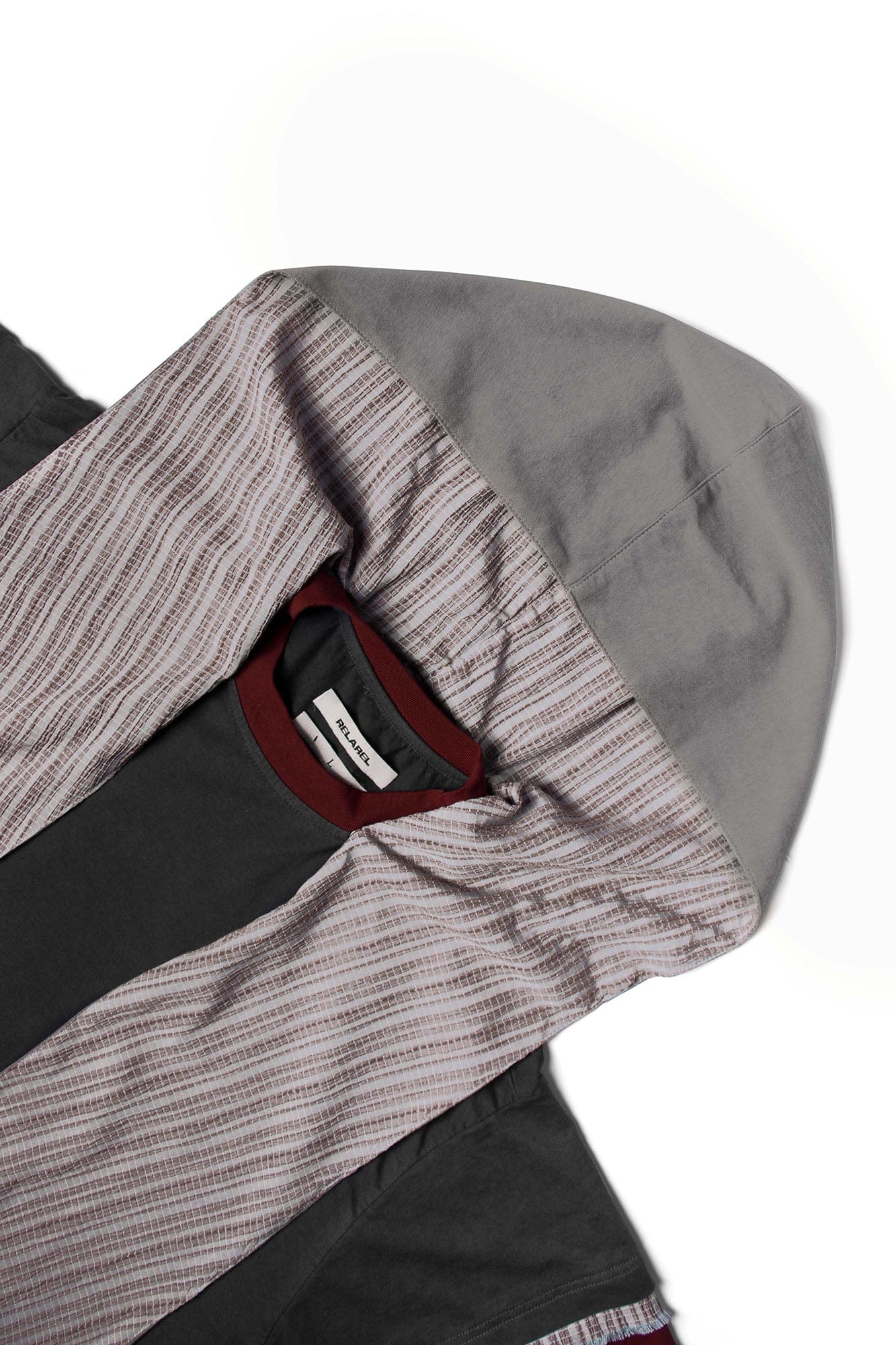 RELABEL Triple-Layer Detachable Striped Hood Long-Sleeve Tee Red