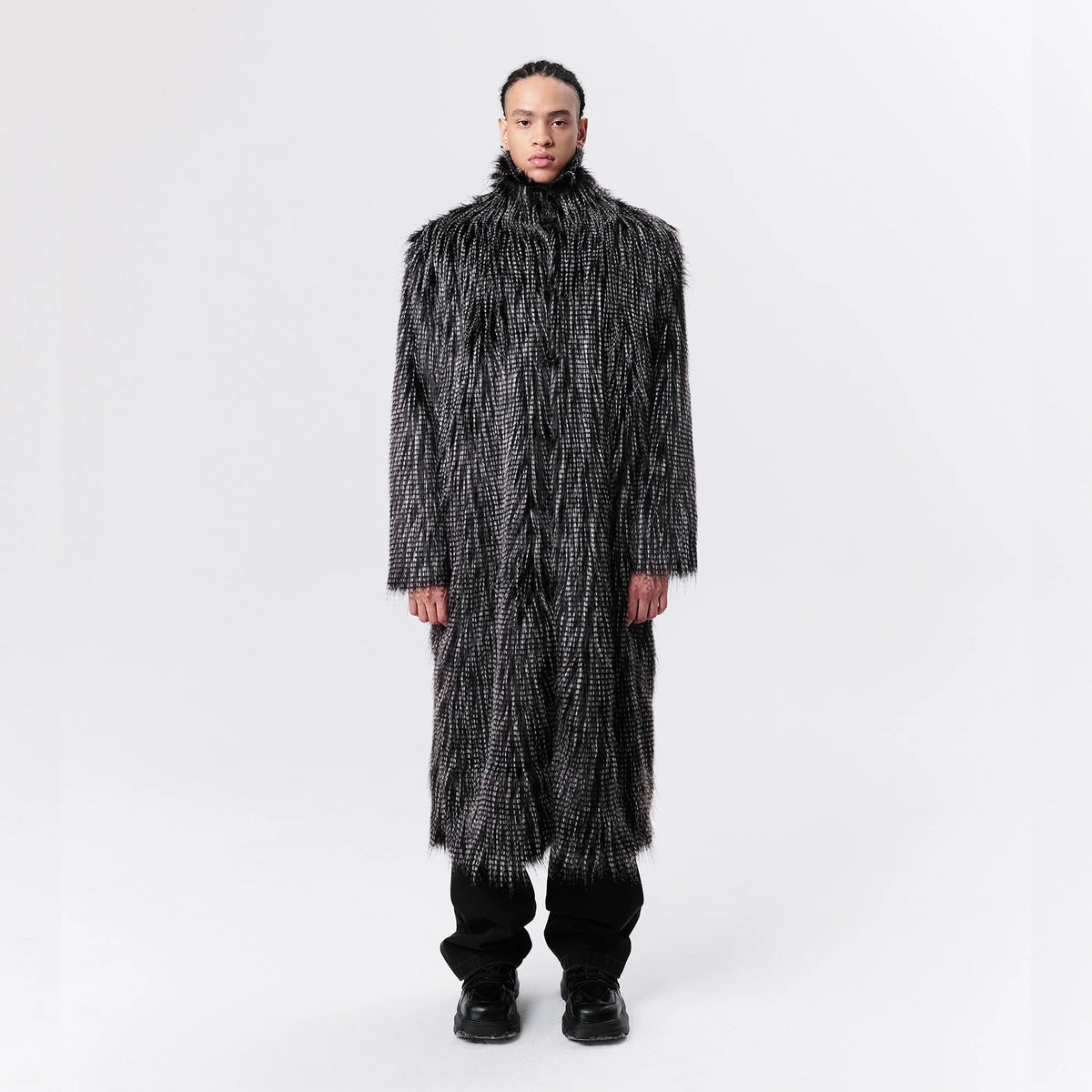 VANN VALRENCE Shaggy Layered Faux Fur Long Coat