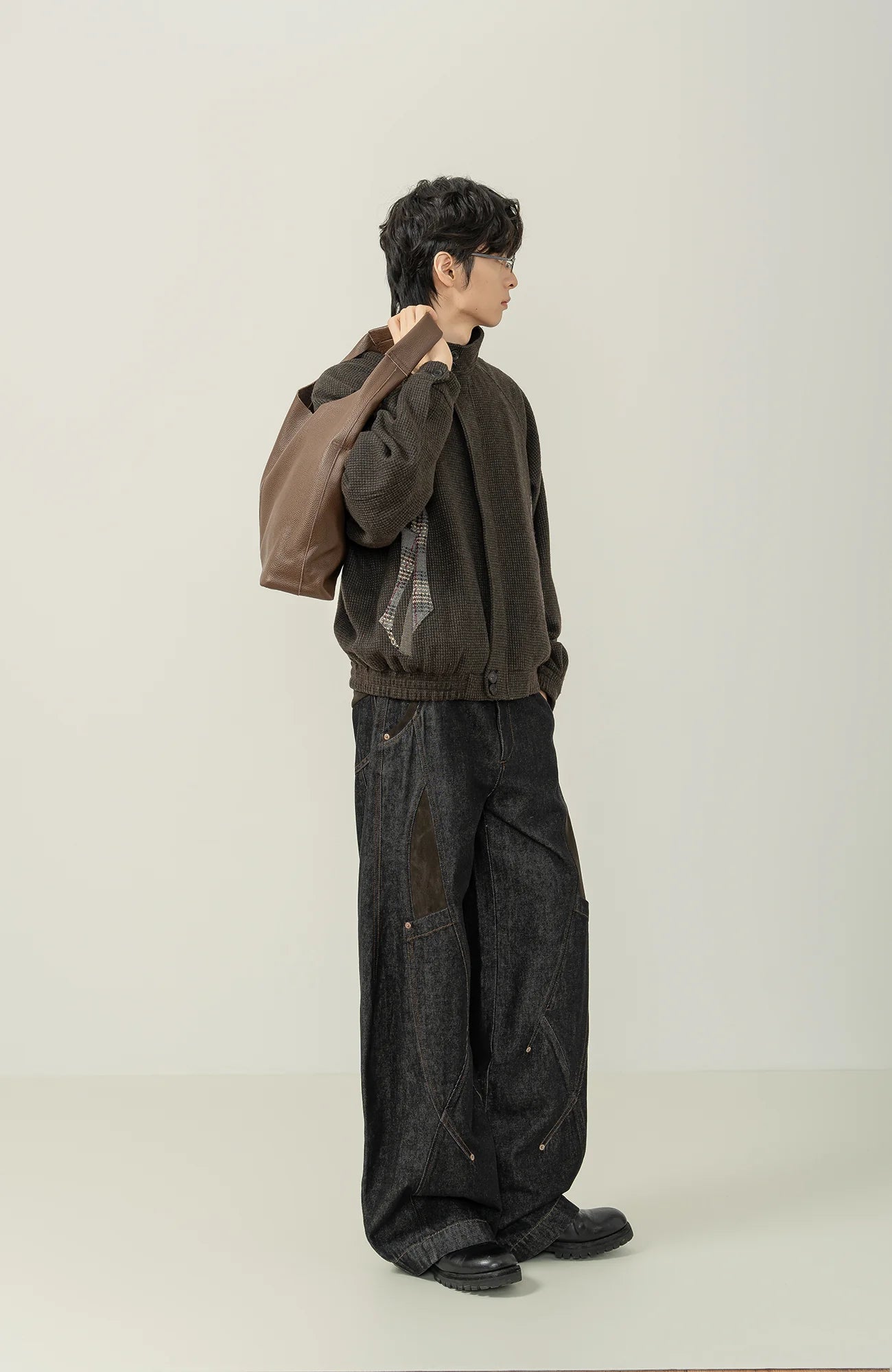 MOITIEDEPETALE Plaid Panels Wool-Blend Jacket