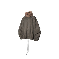 RELABEL Detachable Faux Fur Collar Drawstring Jacket Gray
