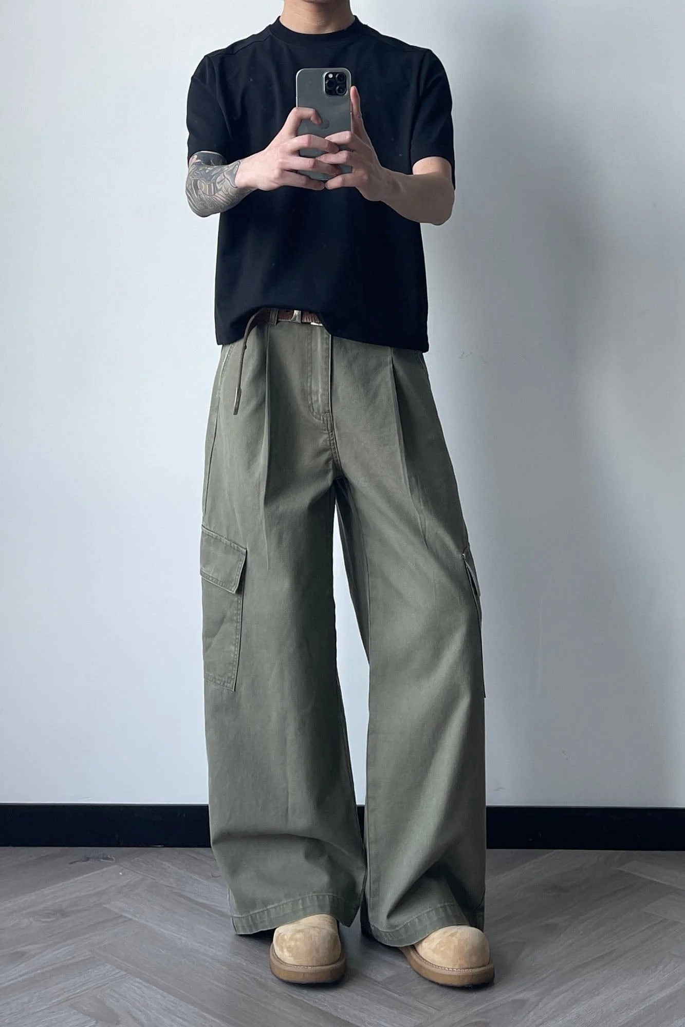 OKAYTHXBYE Pleated Utility Baggy Cargo Pants