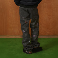 PMW Distressed Brush-Paint Straight-Leg Jeans