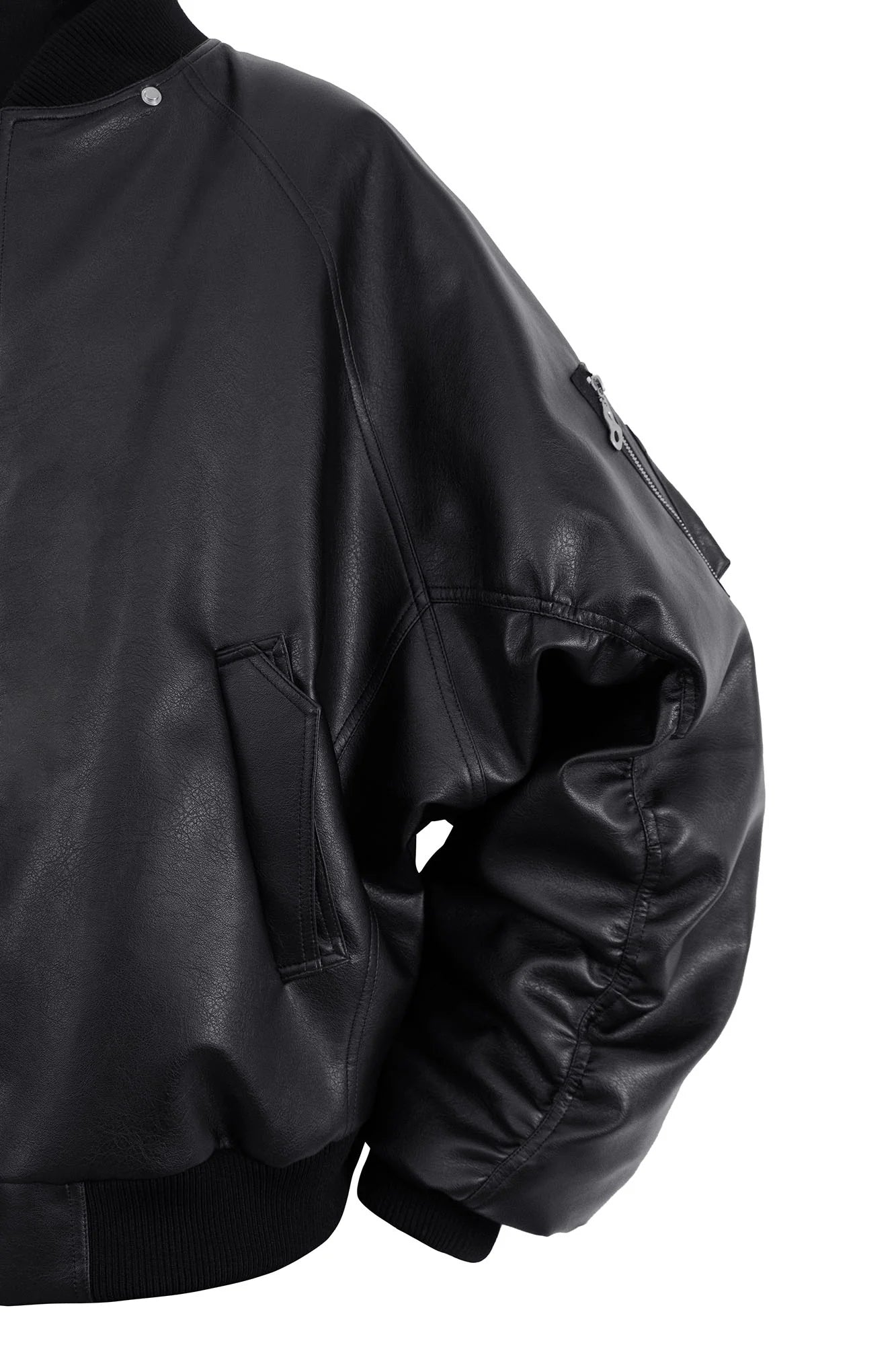 RELABEL Detachable Plush Scarf Ruched Hooded Jacket Black