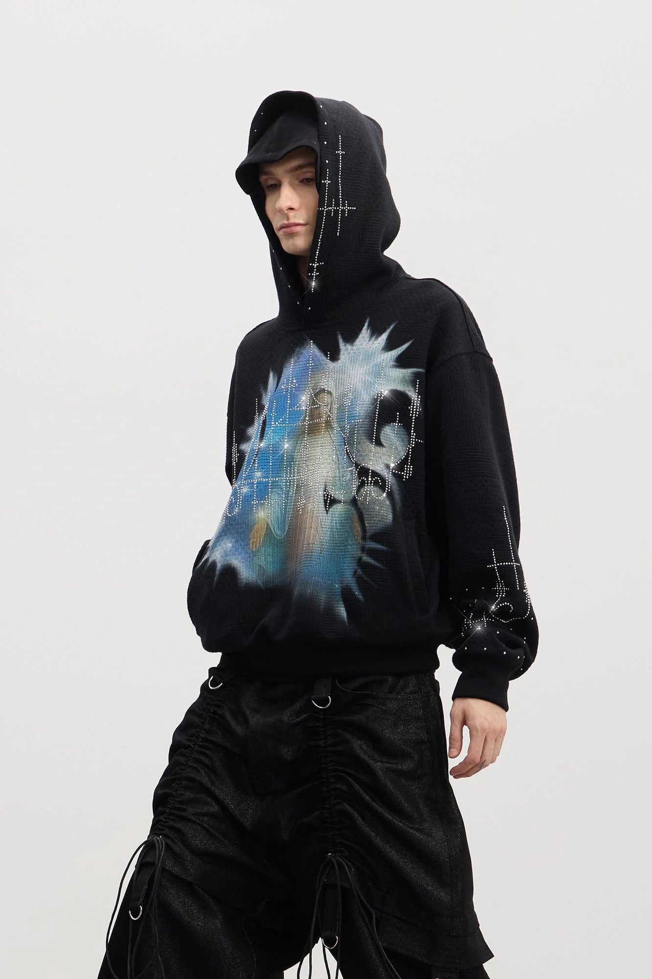 DND4DES Virgin Mary Graphic Rhinestone Hoodie