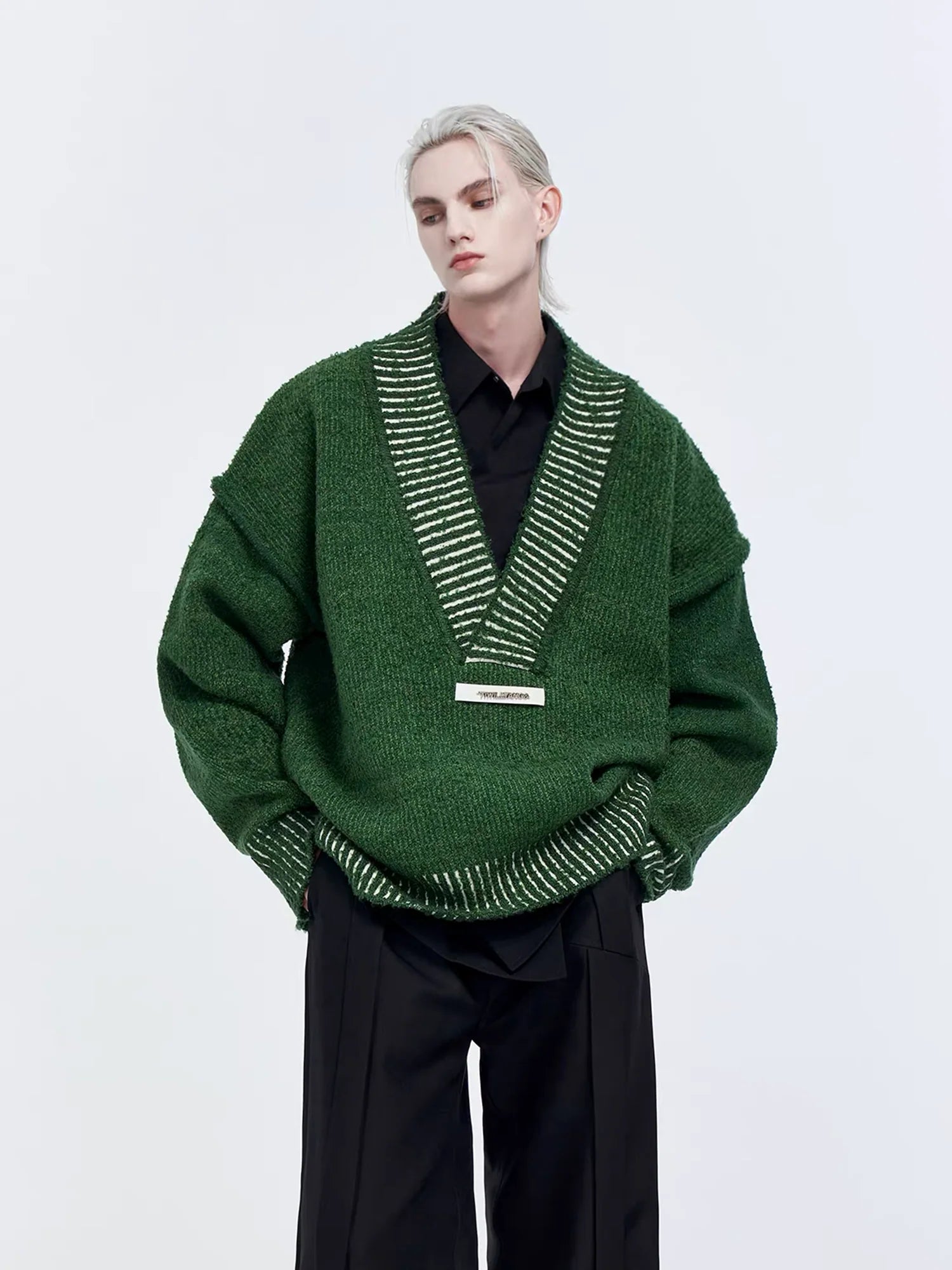 TIWILLTANG Retro Oversized V-Neck Sweater