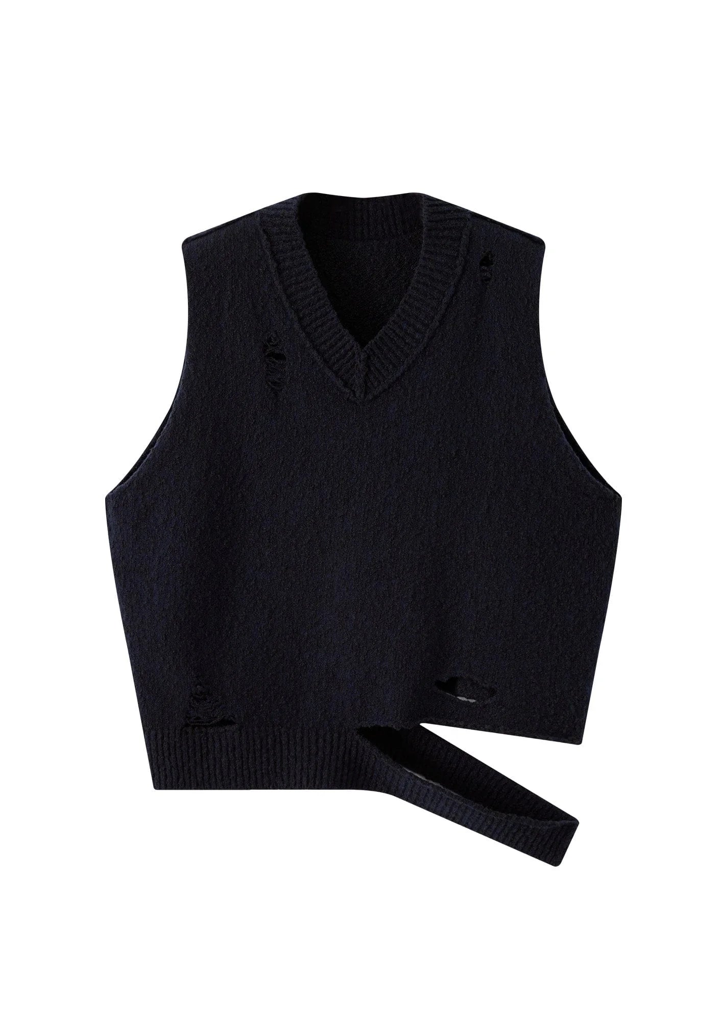 ORGANIC EMOTION Asymmetrical Distressed Bubble-Knit Vest