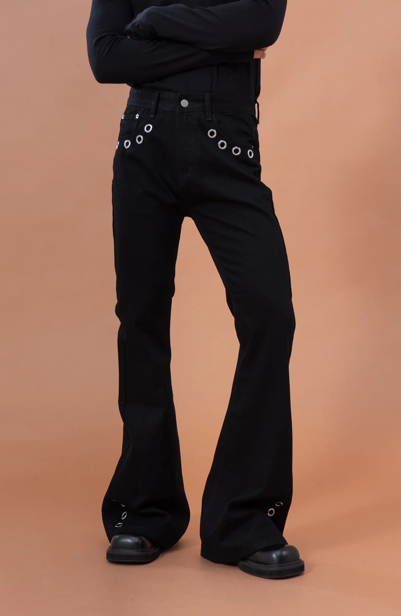 CLP Eyelet-Stud Stacked Hem Flared Jeans