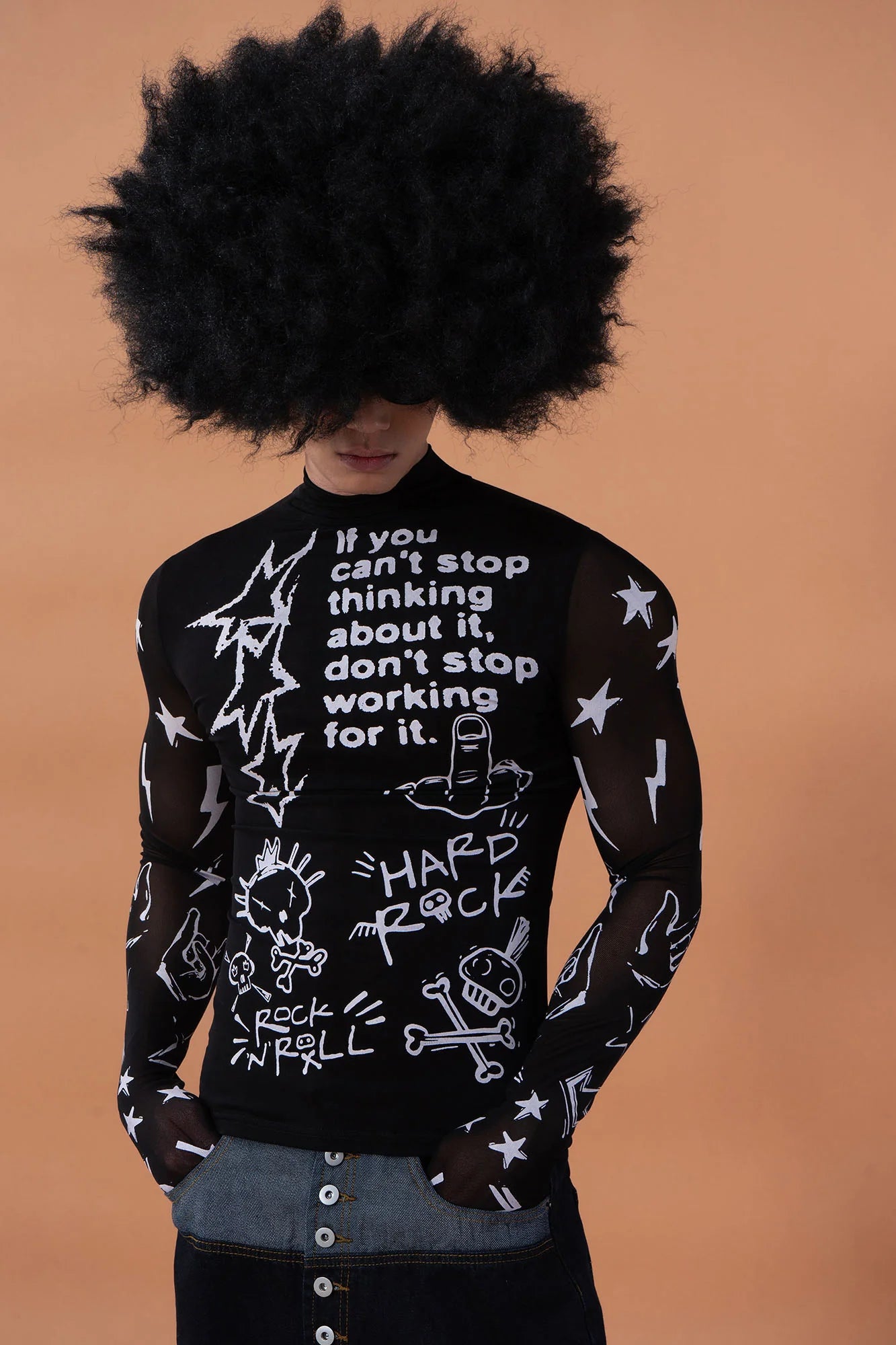 CLP Full-Print Graffiti Mesh Long-Sleeve Tee