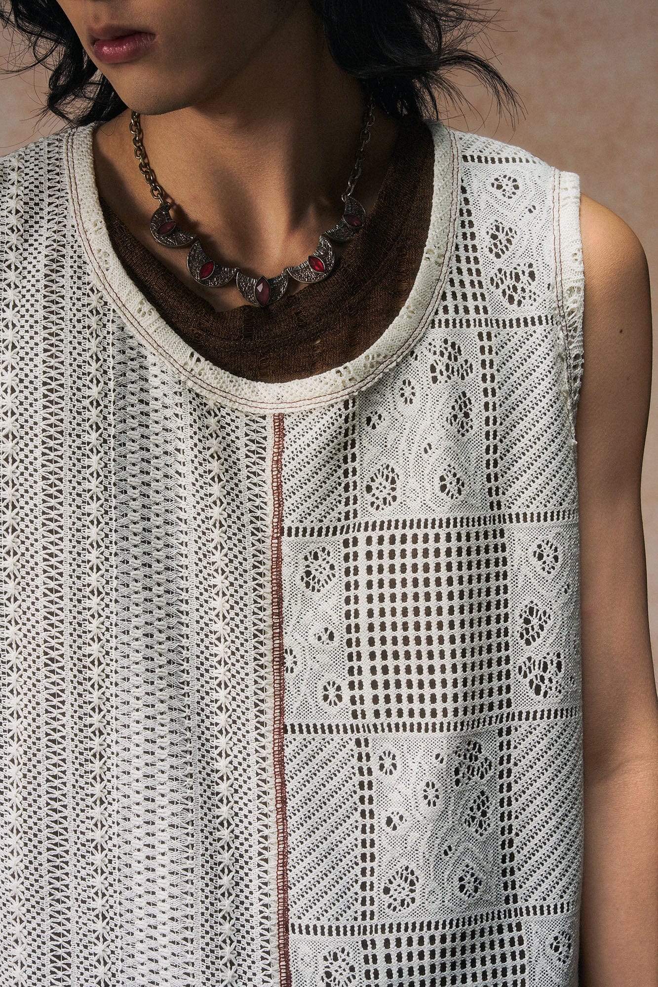 GONGHE REPUB Patchwork Hollow Out Knit Vest