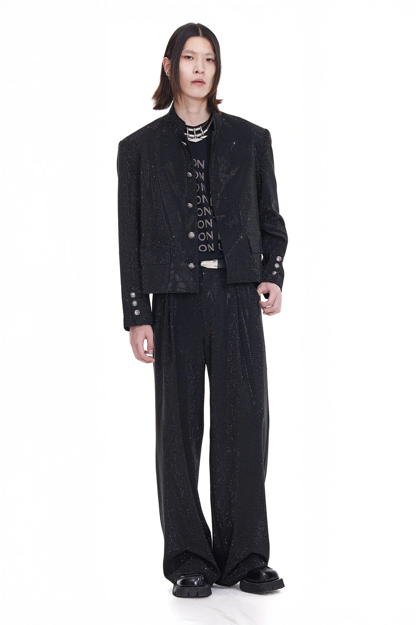 FACEONLAB Diamond LOGO Back Mandarin Collar Jacket