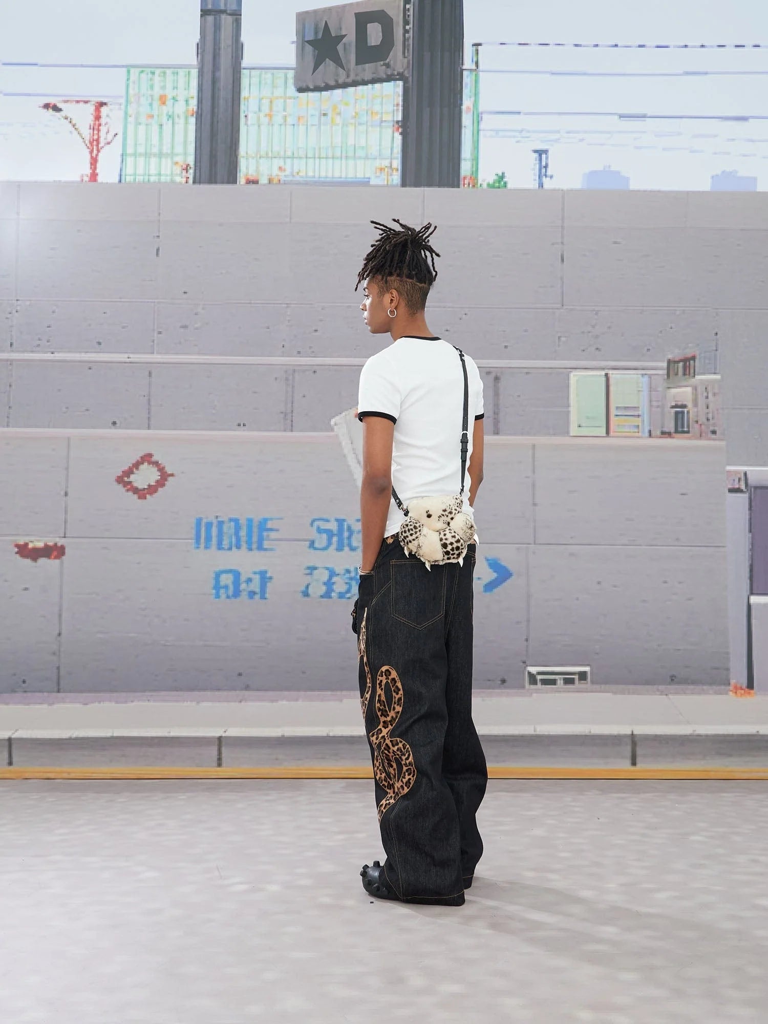 DND4DES Leopard Music Note Patch Baggy Jeans
