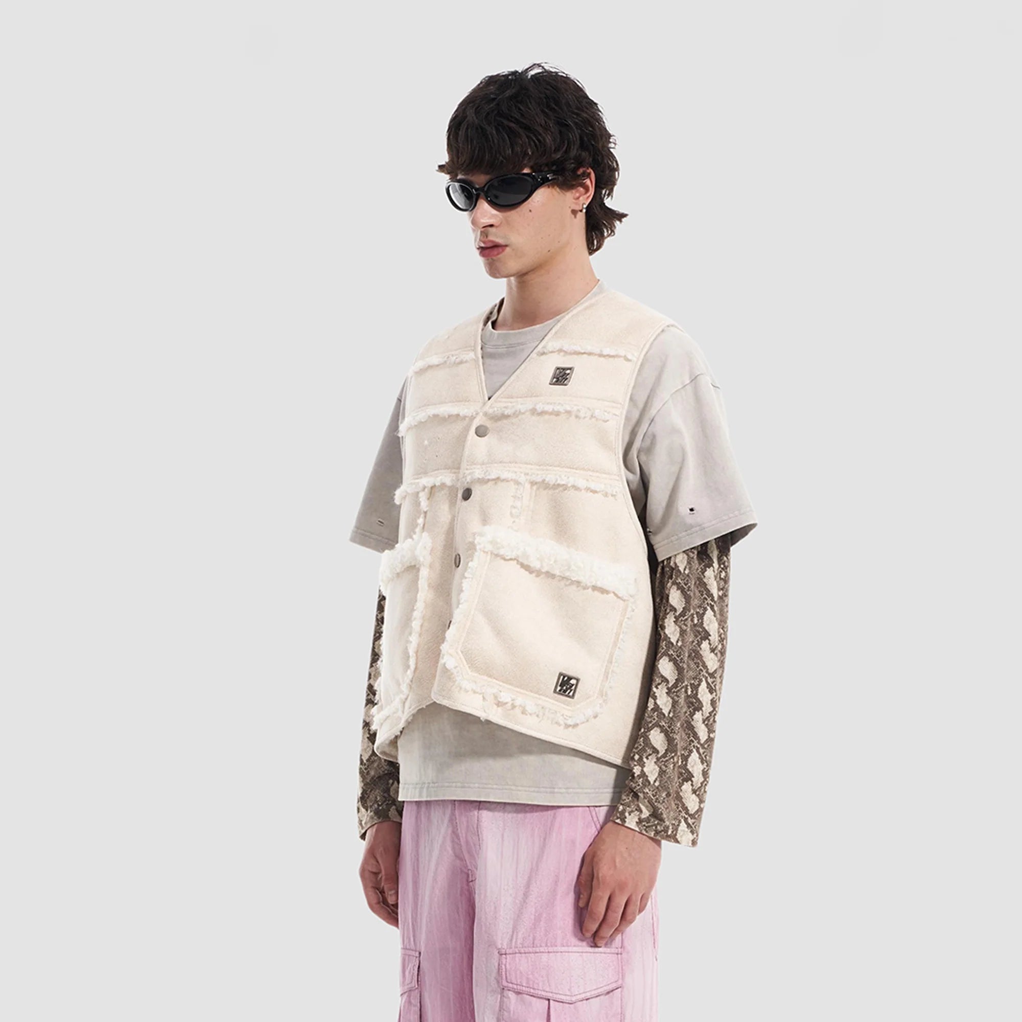 VANN VALRENCE Paneled Fleece-Trim Padded Vest