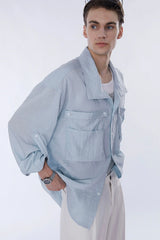 ASSEEN Rose Embroidered Pocket Linen-Blended Overshirt
