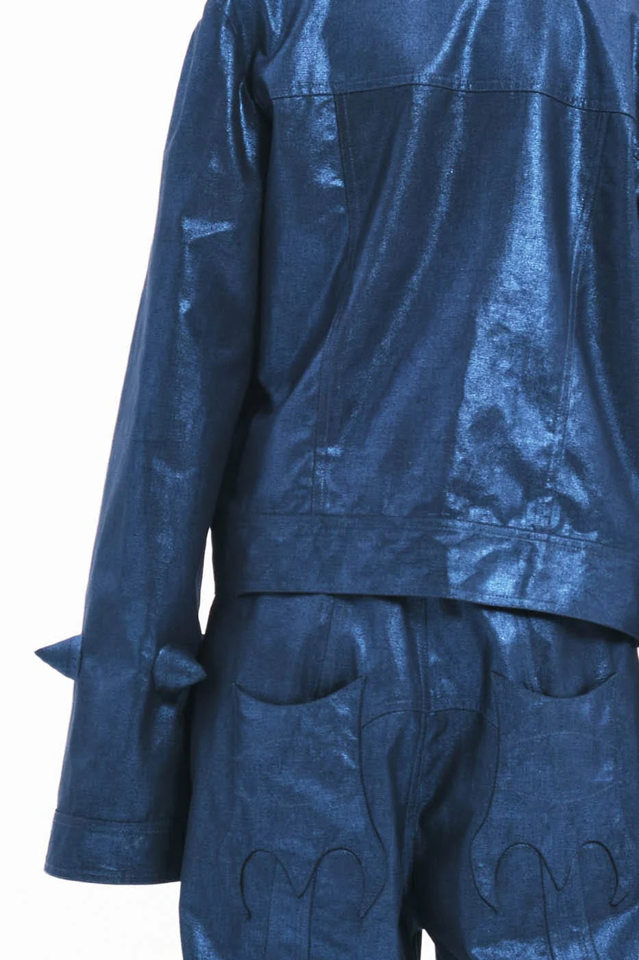 EMBRYO Metallic Sheen Embossed Spiked Sleeve Jacket