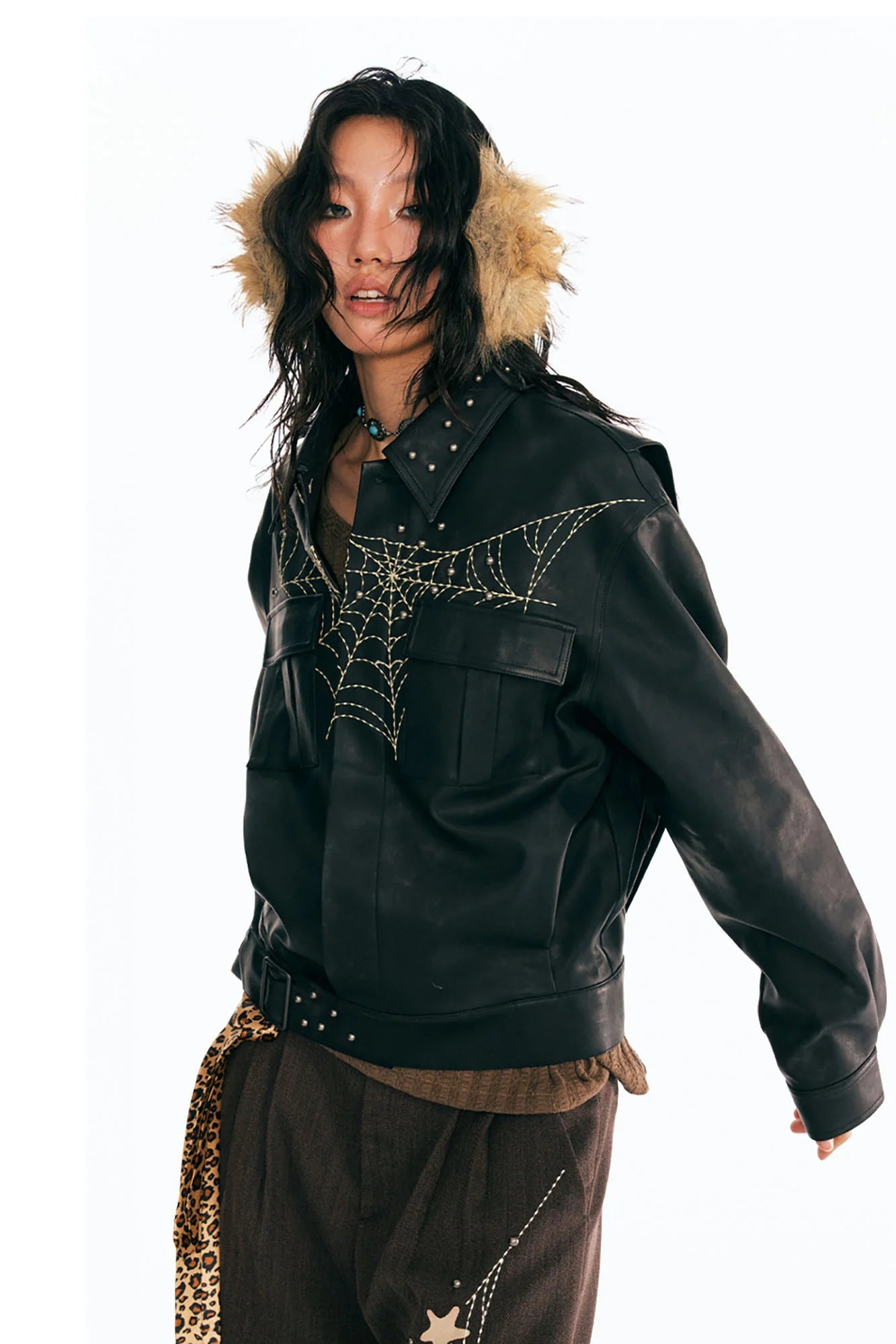 1997 POSTOFFICE Dreamcatcher Graphic Faux Leather Jacket