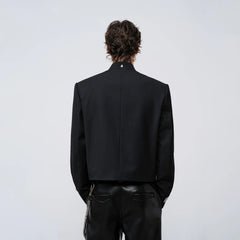 FACEONLAB Stand-Collar Metal-Shoulder Blazer Black
