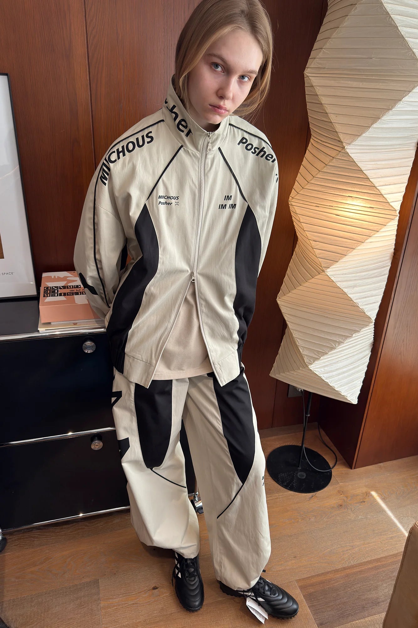 MIICHOUS Contrast Panel 3A Graphic Drawstring-Hem Track Pants