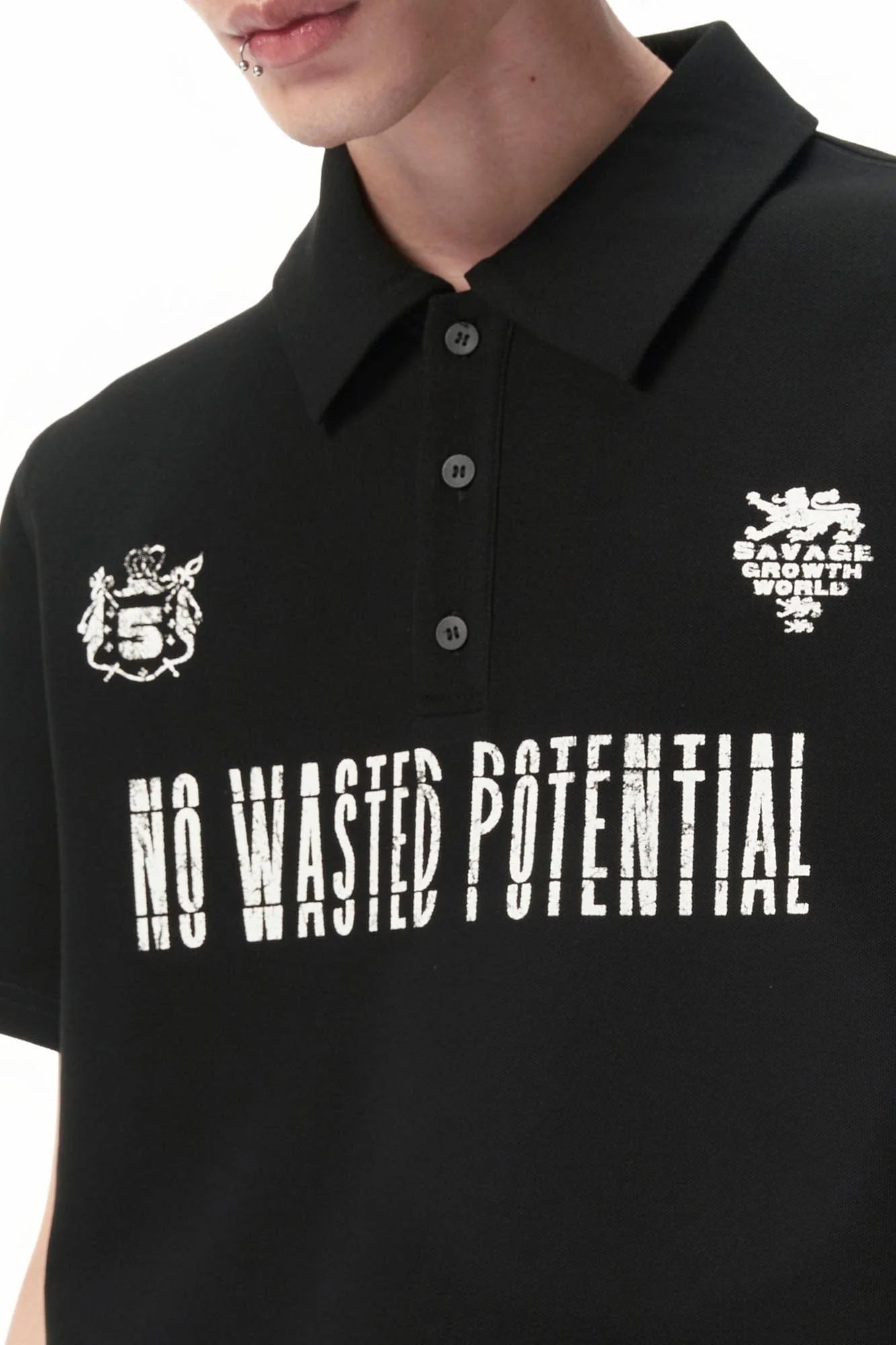 SAVAGEGROWTHWORLD No Wasted Potential Stripe-Back Polo T-Shirt