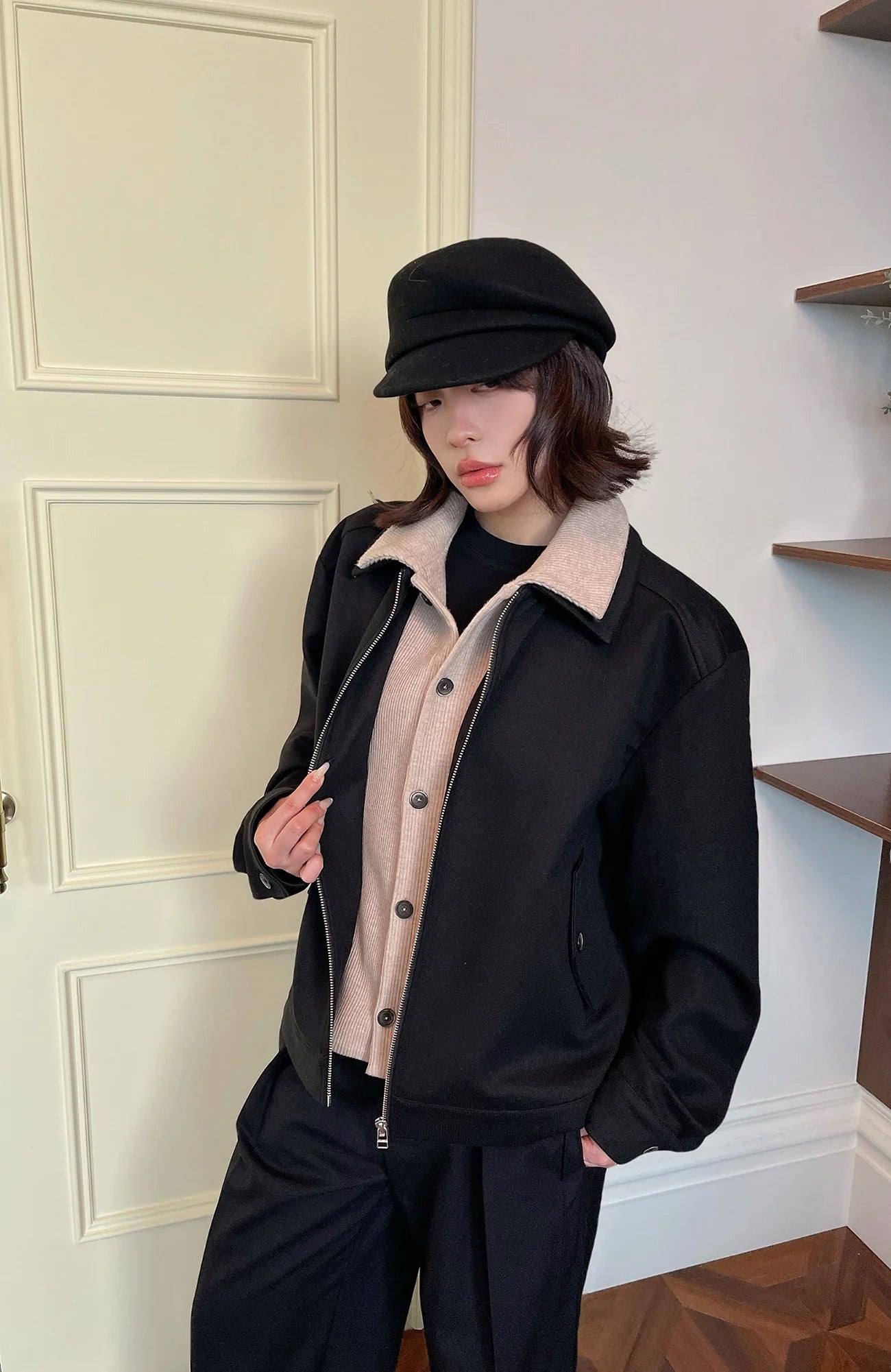 OKAYTHXBYE Faux-Layer Knit-Inset Jacket