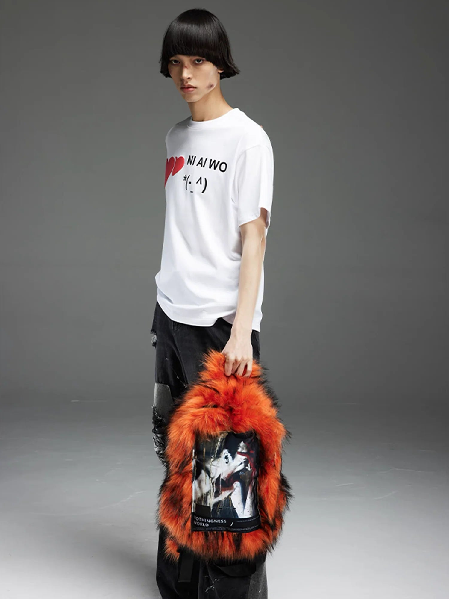 NOTHINGNESS WORLD Shaggy Faux Fur Graphic-Patch Backpack