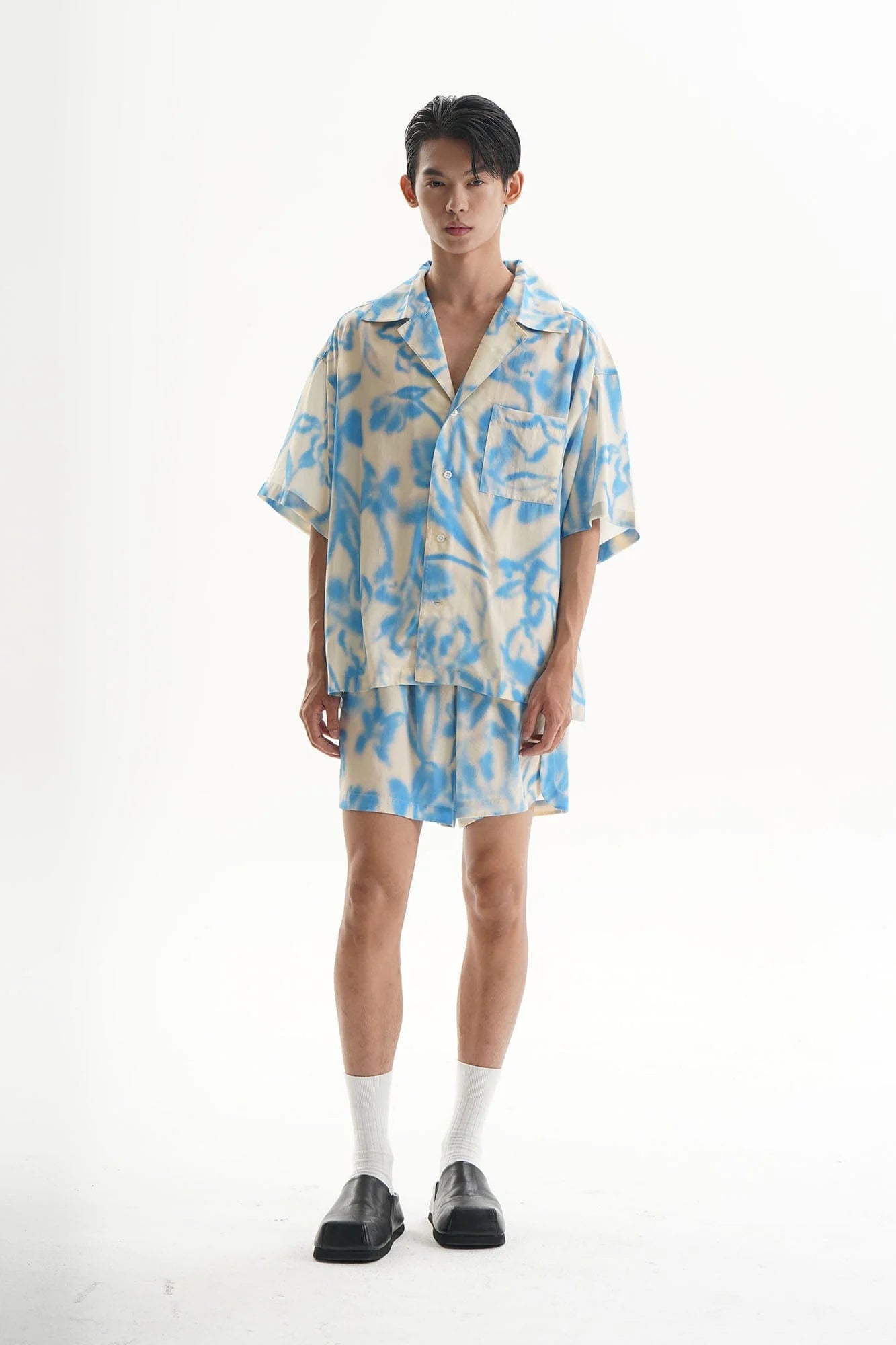 ORAL UTOPIA Airbrushed Floral Tencel Cuban Half Shirt
