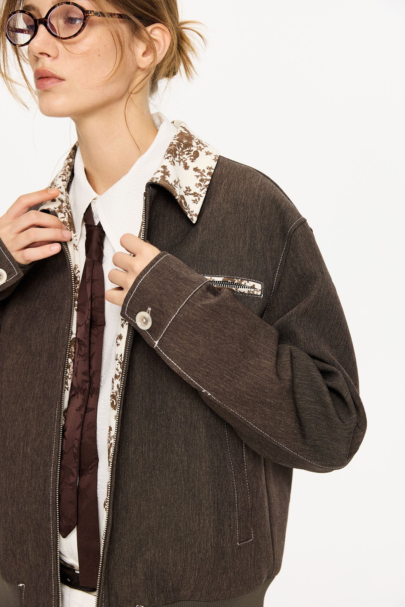 KREATE Contrast Floral Collar Jacket