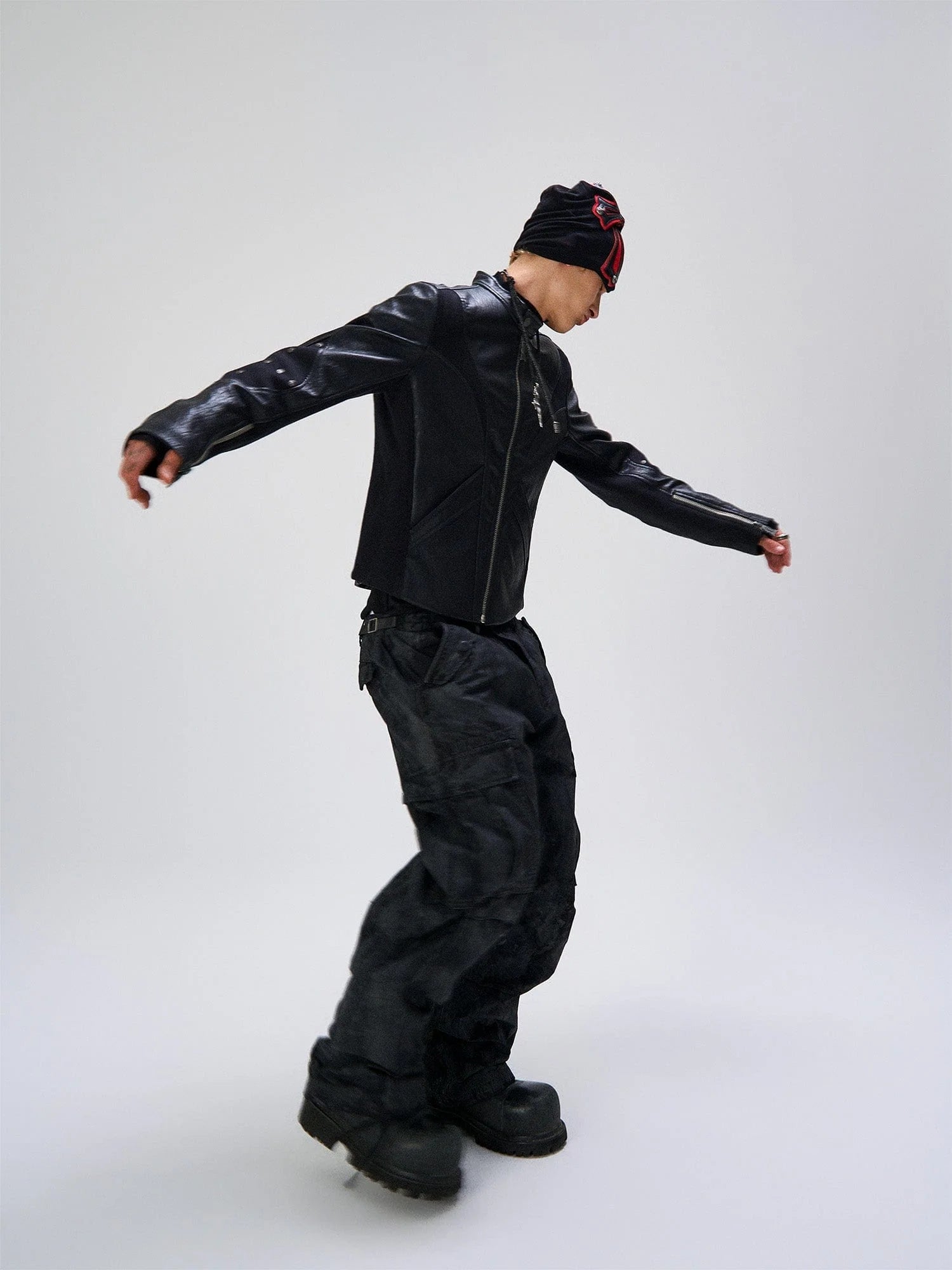 FLYERRER Structured Panel Faux Leather Biker Jacket