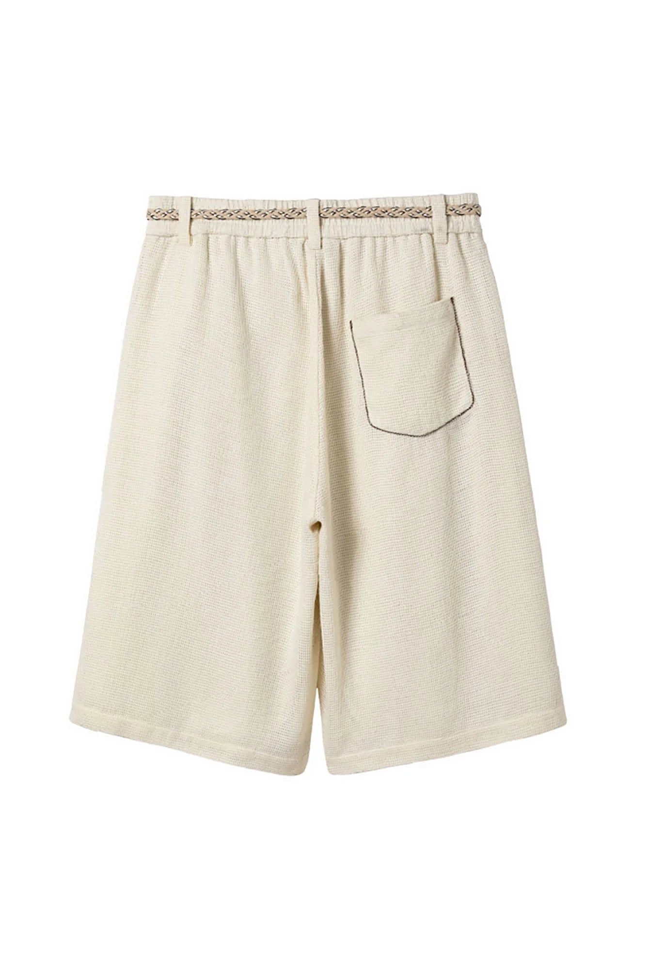 ALVNG AR ANTS Textured Mesh Pleated Braided Tassel Belt Shorts