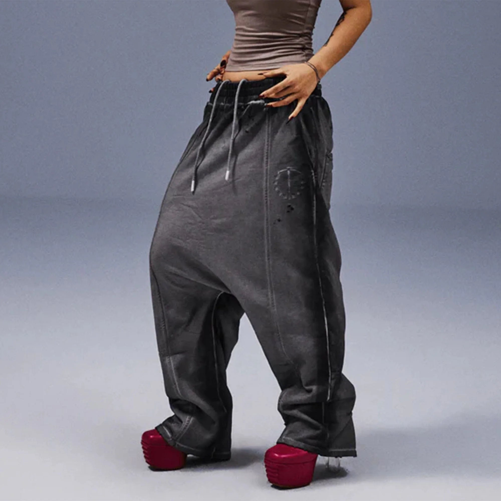 TECNINEGROUP Middle-Panel Washed Drop-Crotch Sweatpants