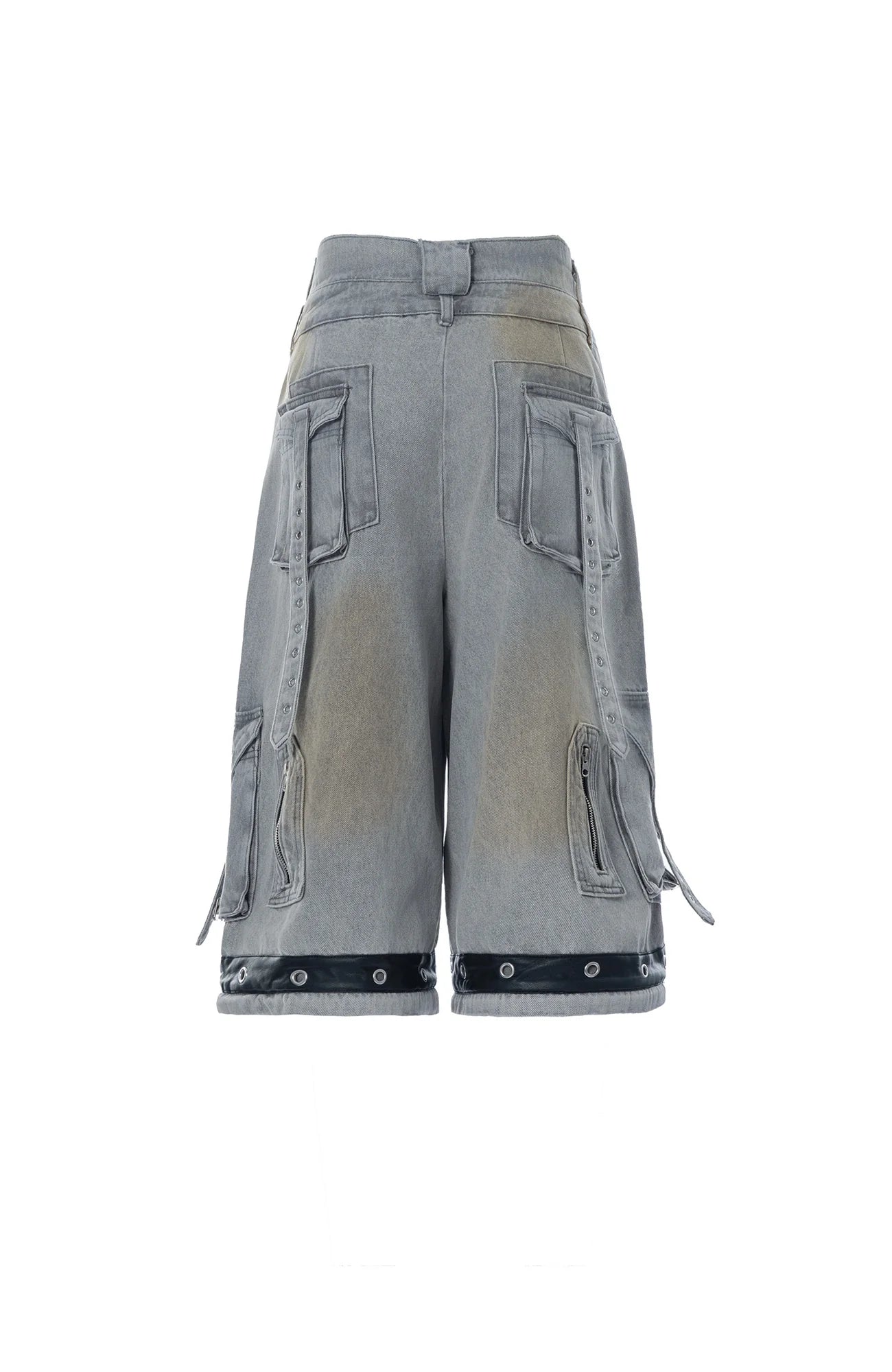 MOGONGSHE Detachable Bleach Washed Utility Cargo Jeans