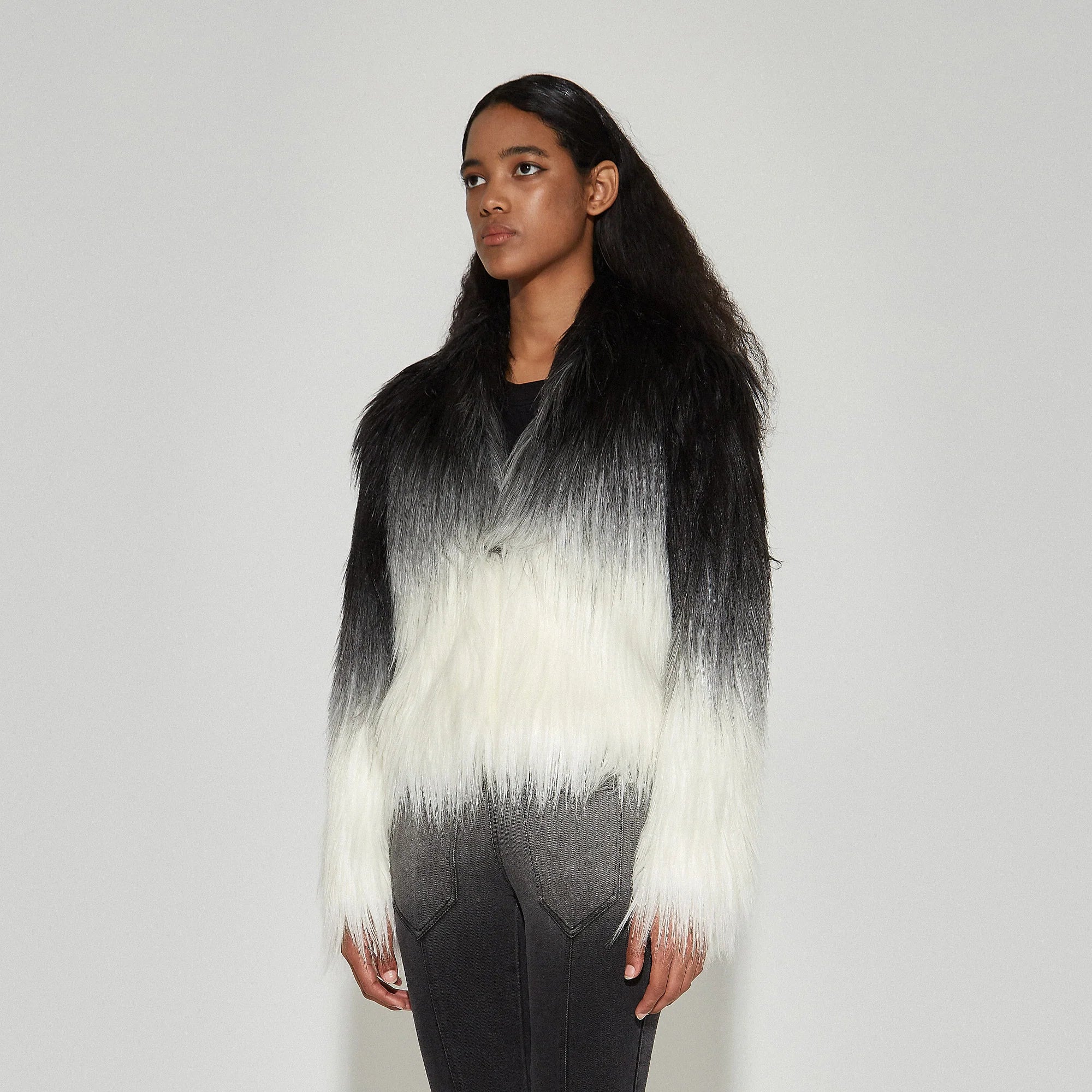 VANN VALRENCE Ombre V-Neck Faux Fur Jacket