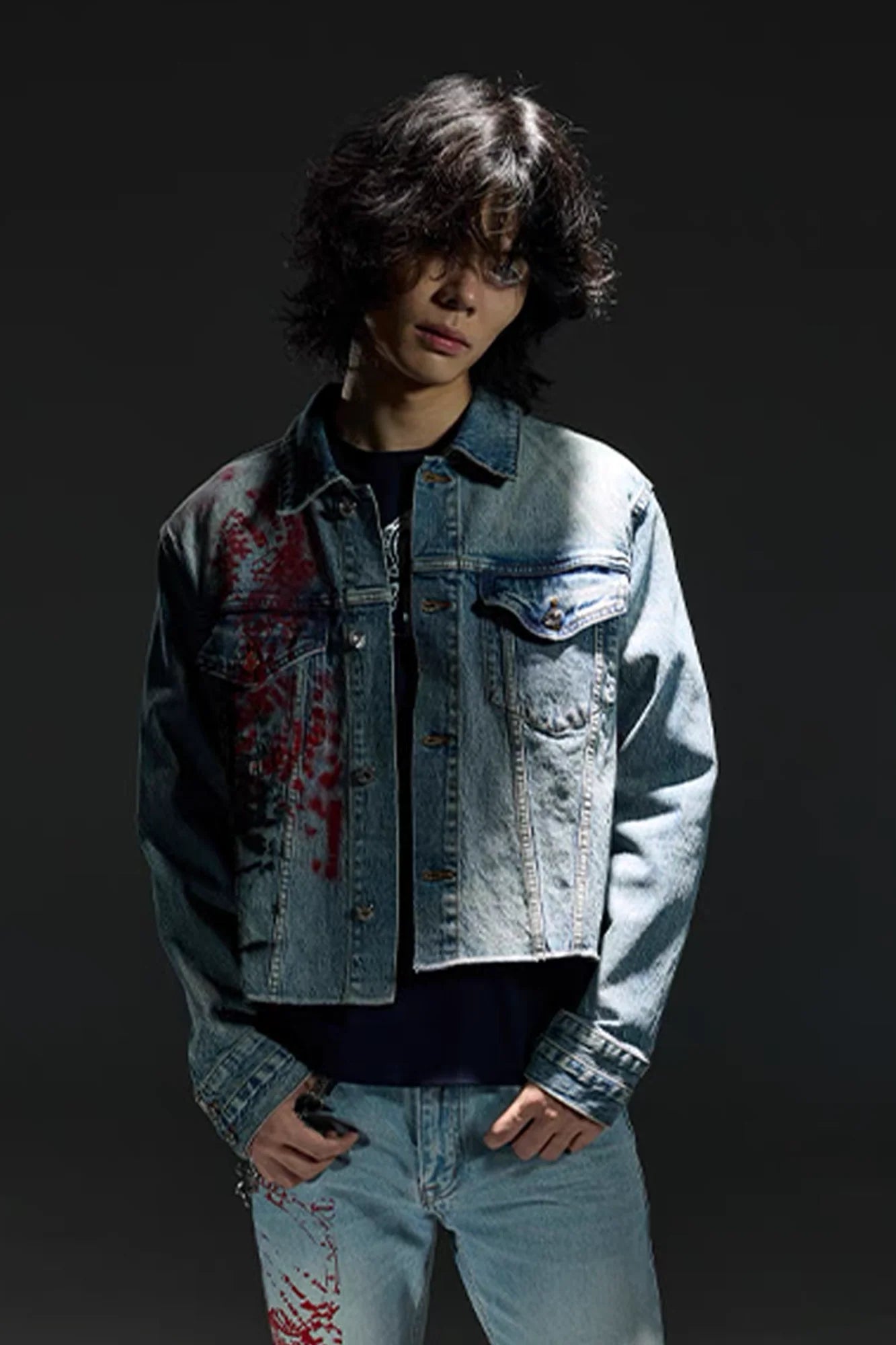 NOTHINGNESS WORLD Washed Multi-Print Denim Jacket