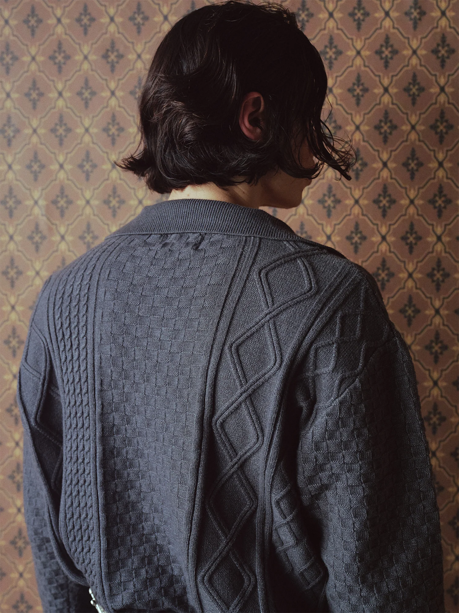 RICHILL Classic Mental-Button Cable Polo Sweater